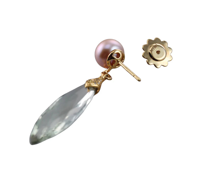 Mimi Milano Jasmine Prasiolite Pearl Diamond Gold Earrings