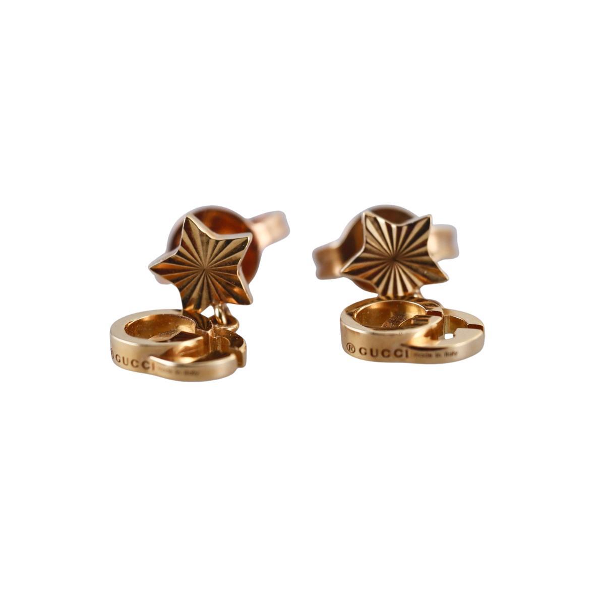 Gucci Running G 18K Gold Star Drop Earrings
