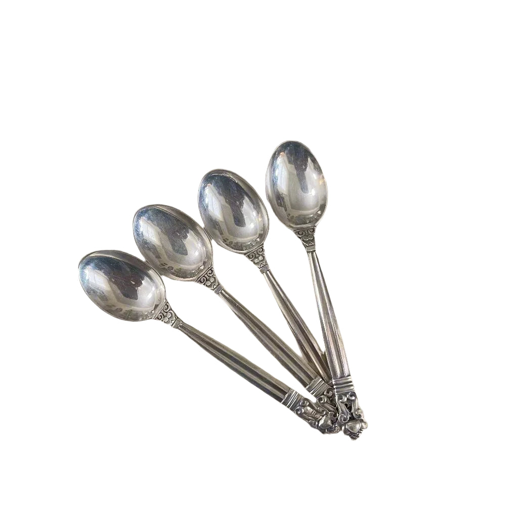 Georg Jensen Acorn Sterling Demitasse Spoon Set of 4