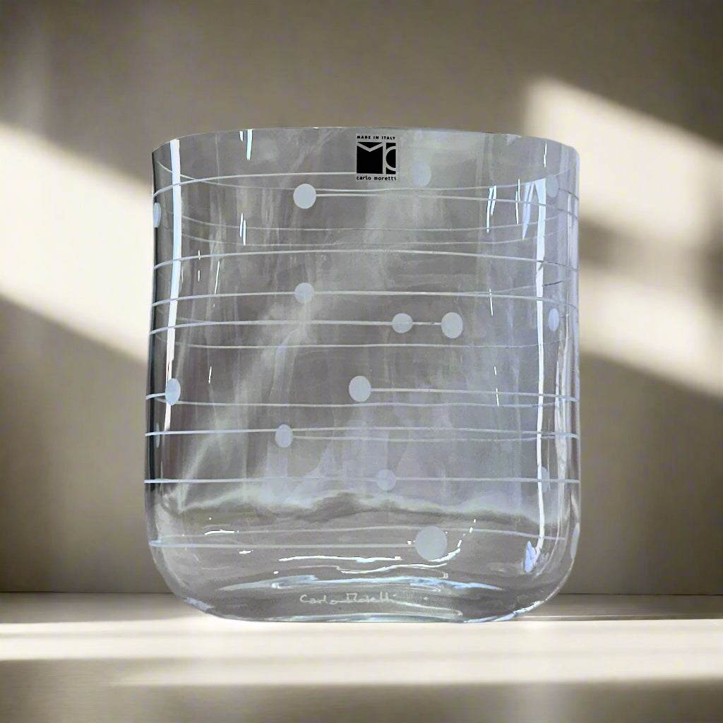 Carlo Moretti Hand Blown Murano Glass White Dot Vase