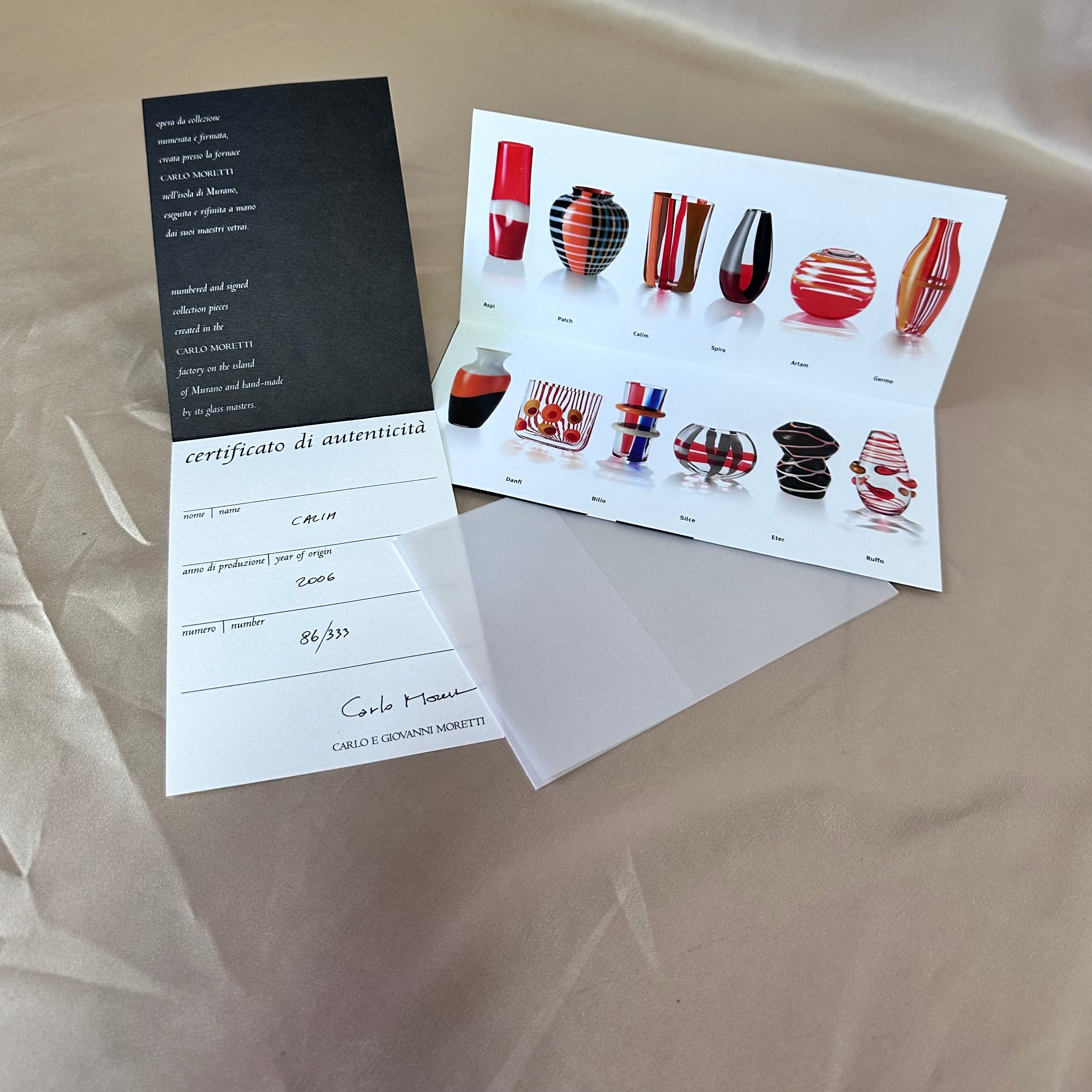 2006 Certified Carlo Moretti Hand Blown Murano Glass Calim Vase 86/333