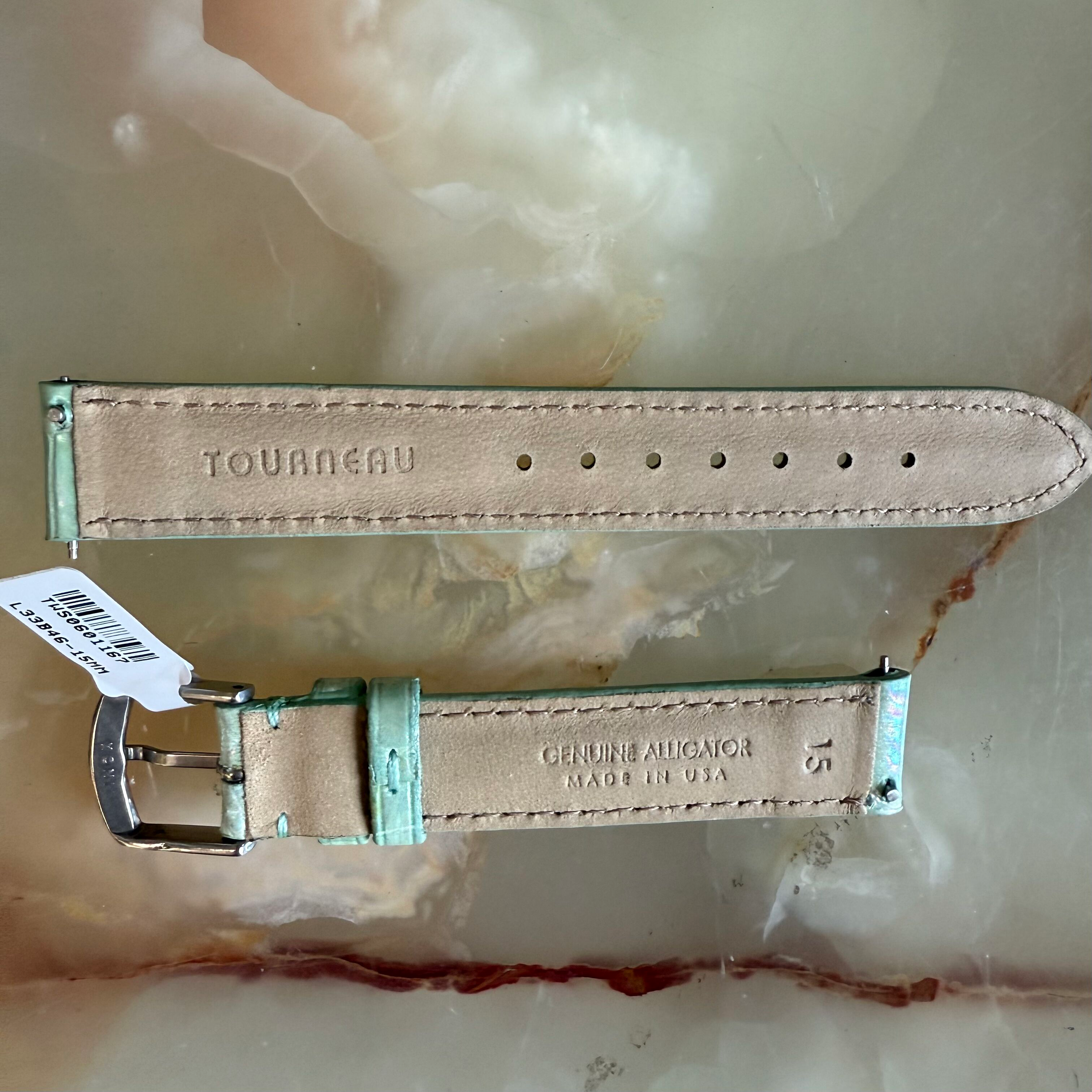 Genuine Alligator Pearly Green Watch Strap Band 15mm Padded & Stitched w Buckle