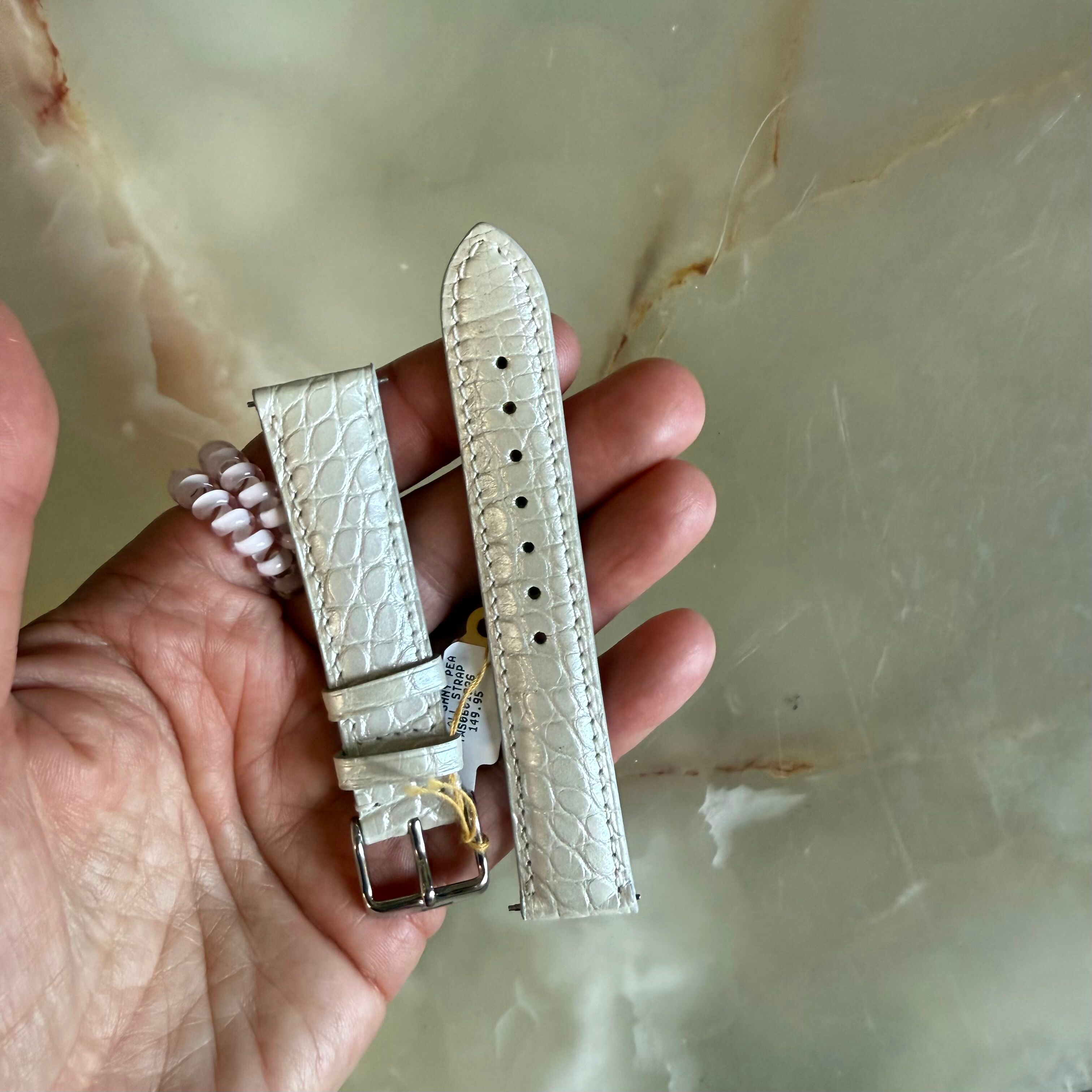 Genuine Alligator Pearly White Watch Strap Band 18mm Padded & Stitched w Buckle