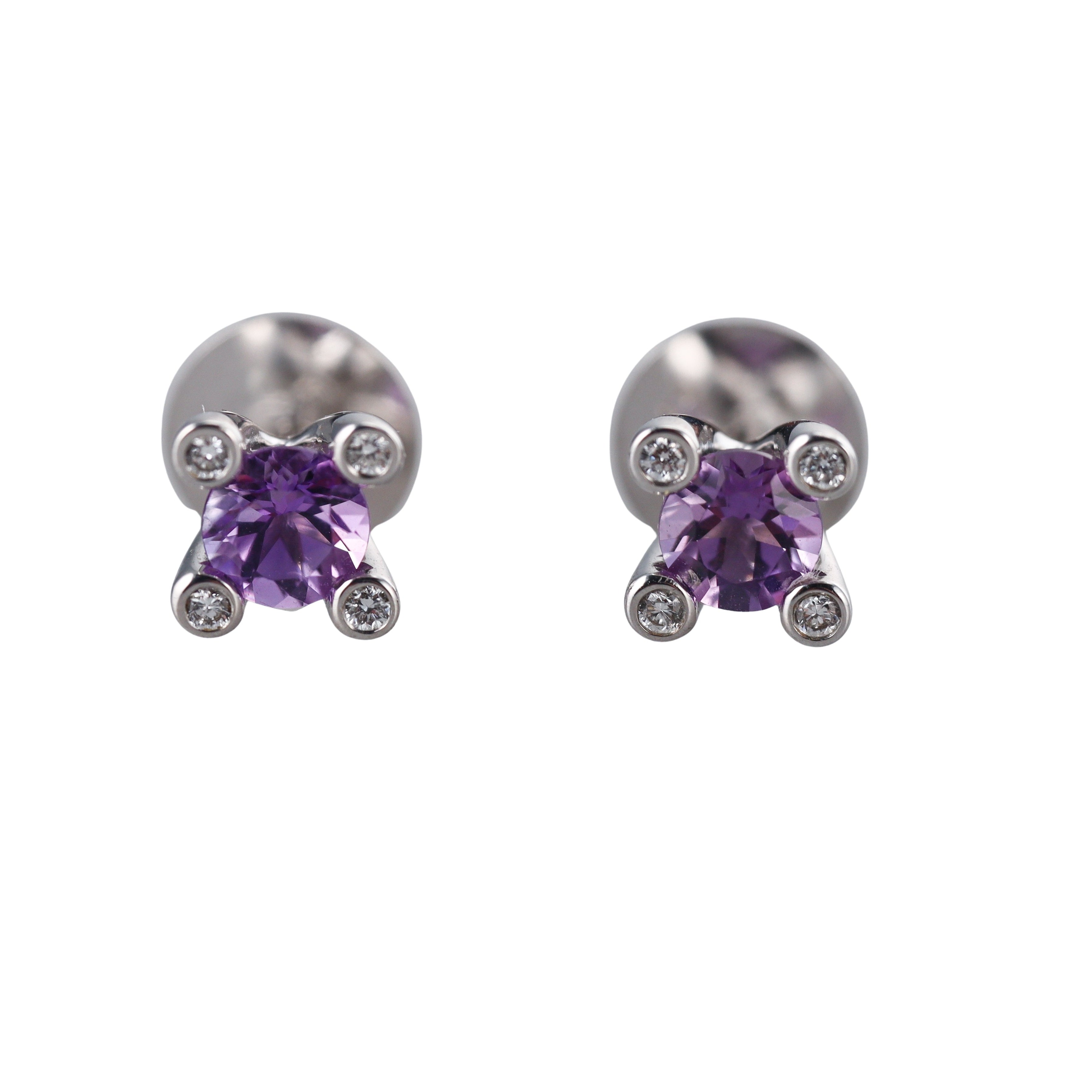 Bucherer White Gold Diamond Amethyst Stud Earrings