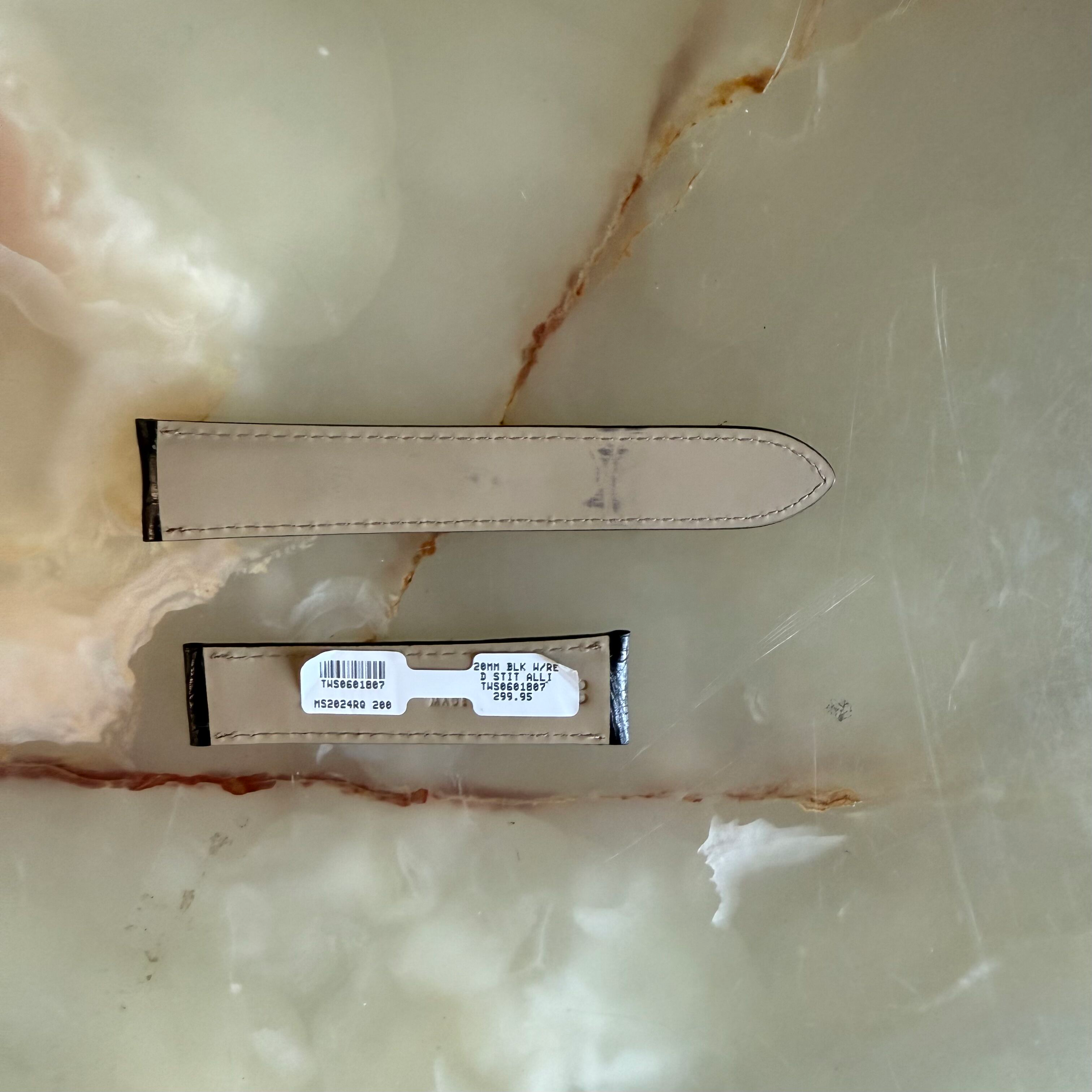 Genuine Alligator Black Watch Strap Band 20mm Padded & Stitched