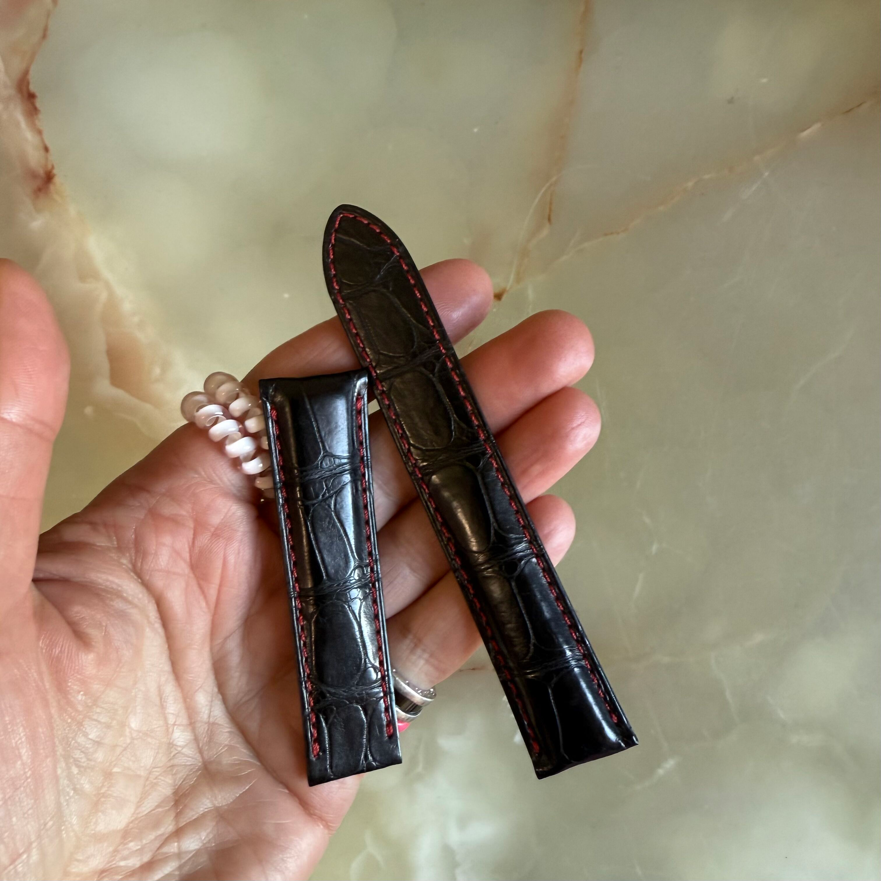 Genuine Alligator Black Watch Strap Band 20mm Padded & Stitched