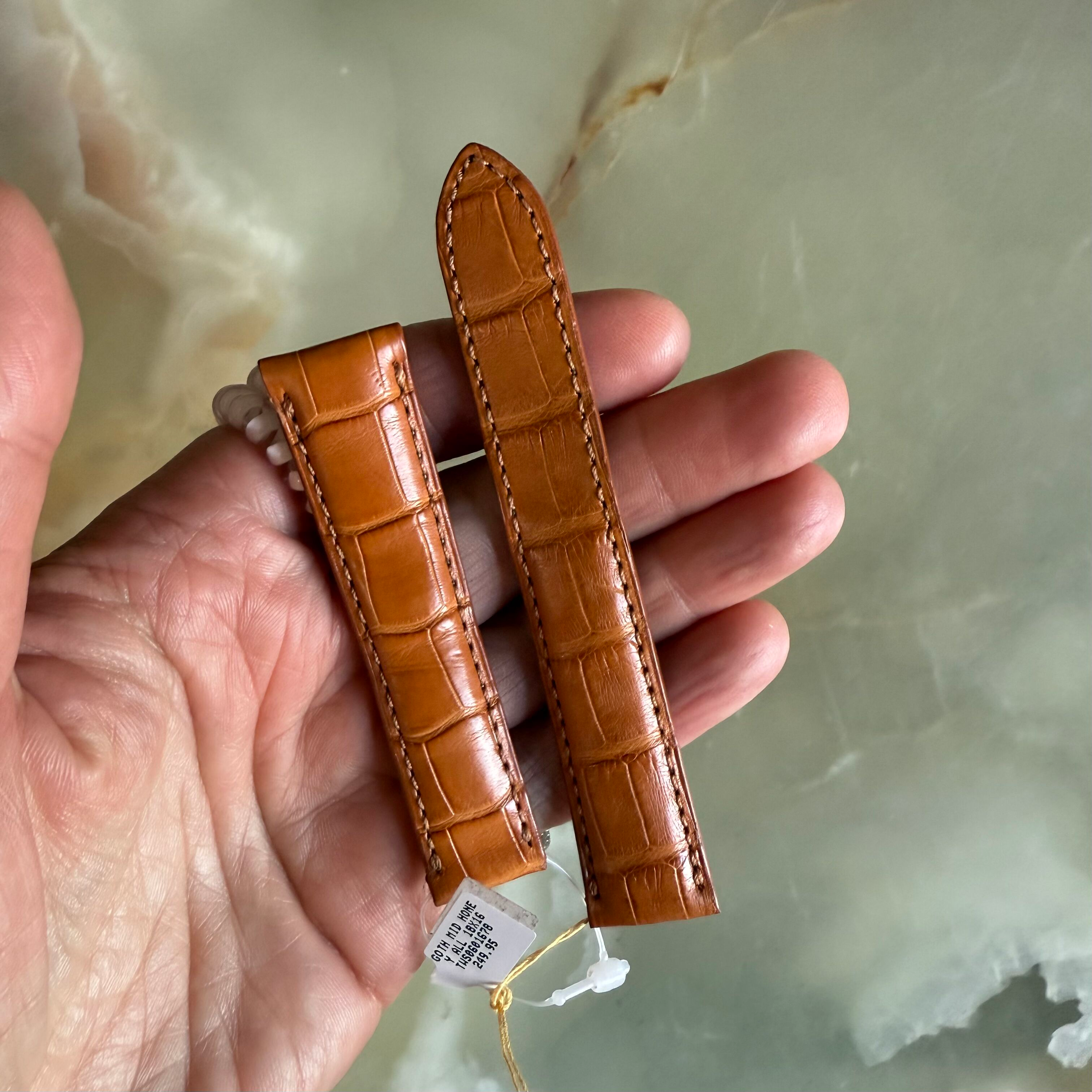 Genuine Alligator Brown Watch Strap Band 18mm Padded & Stitched