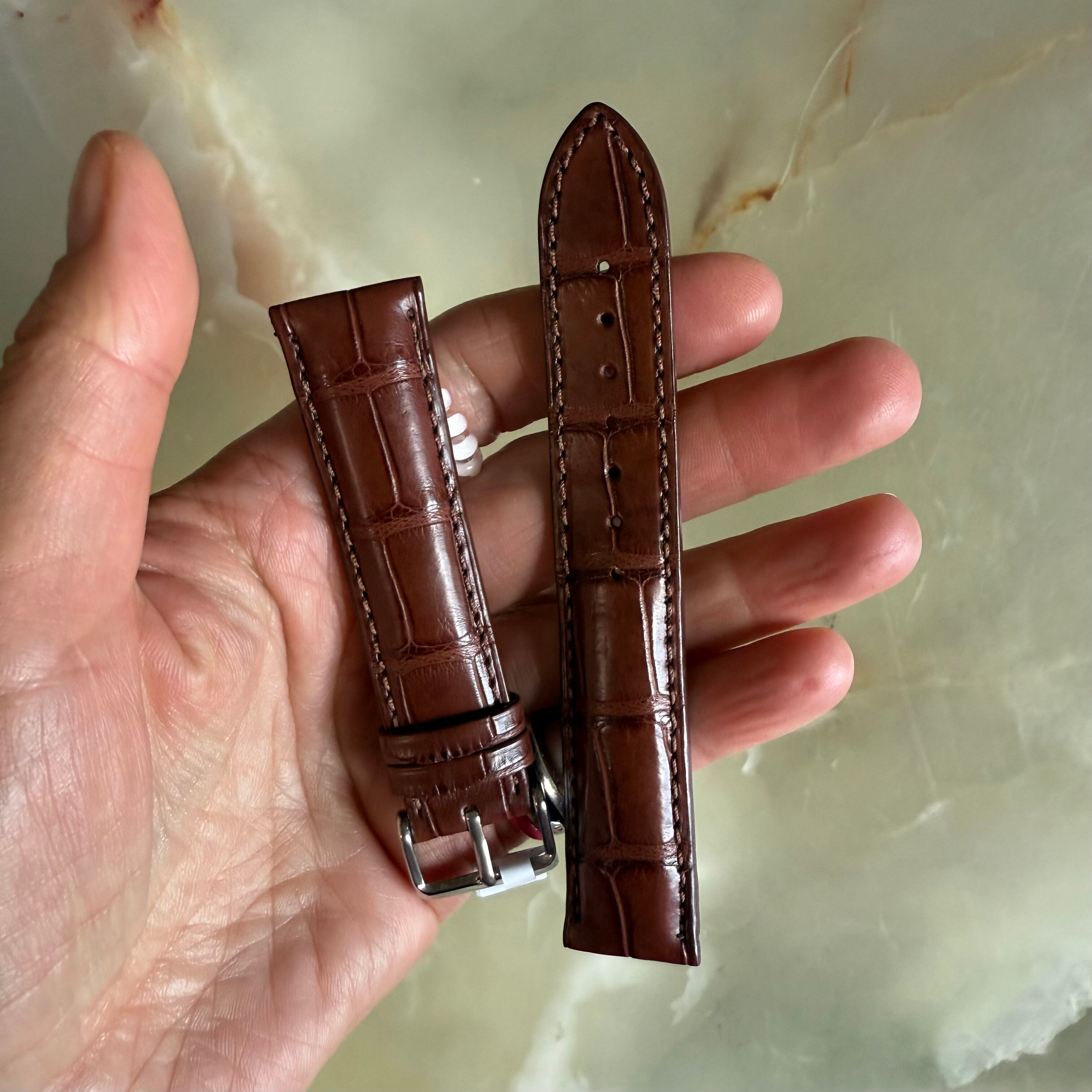 Genuine Alligator Brown Watch Strap Band 20mm Padded & Stitched w Buckle