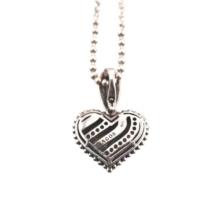 Lagos Sterling Silver Heart Pendant Beaded Chain Necklace