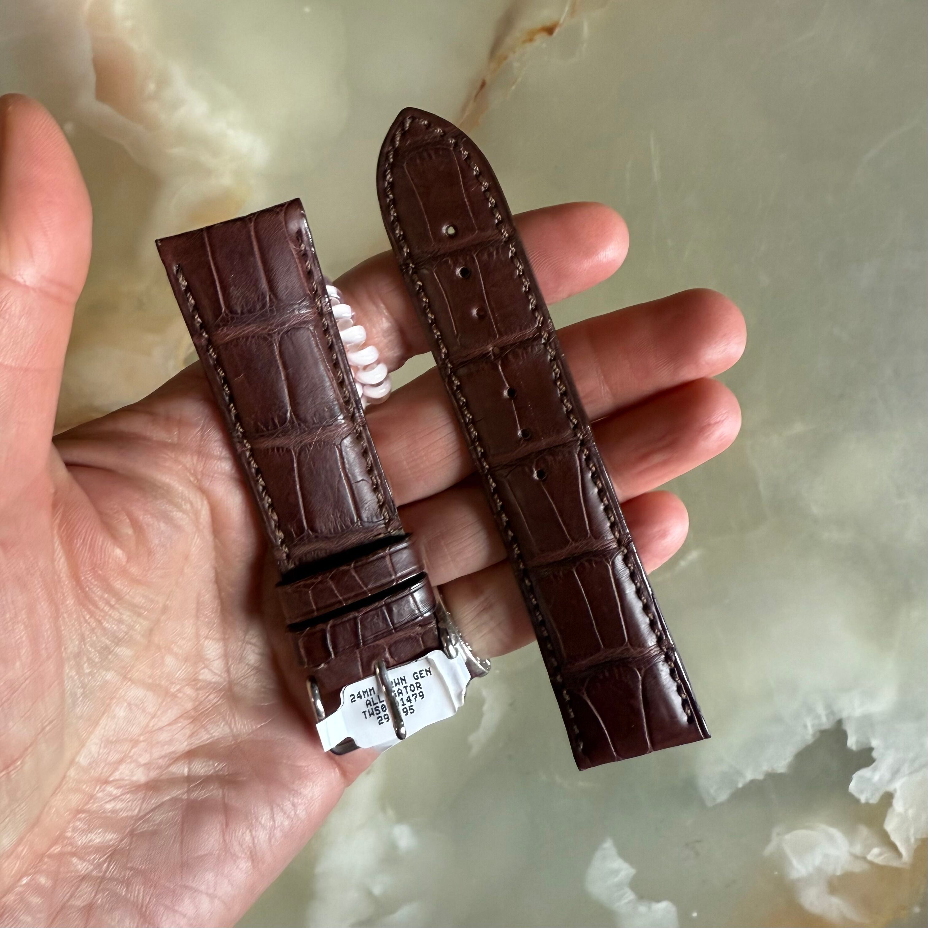Genuine Alligator Brown Watch Strap Band 24mm Padded & Stitched w Buckle