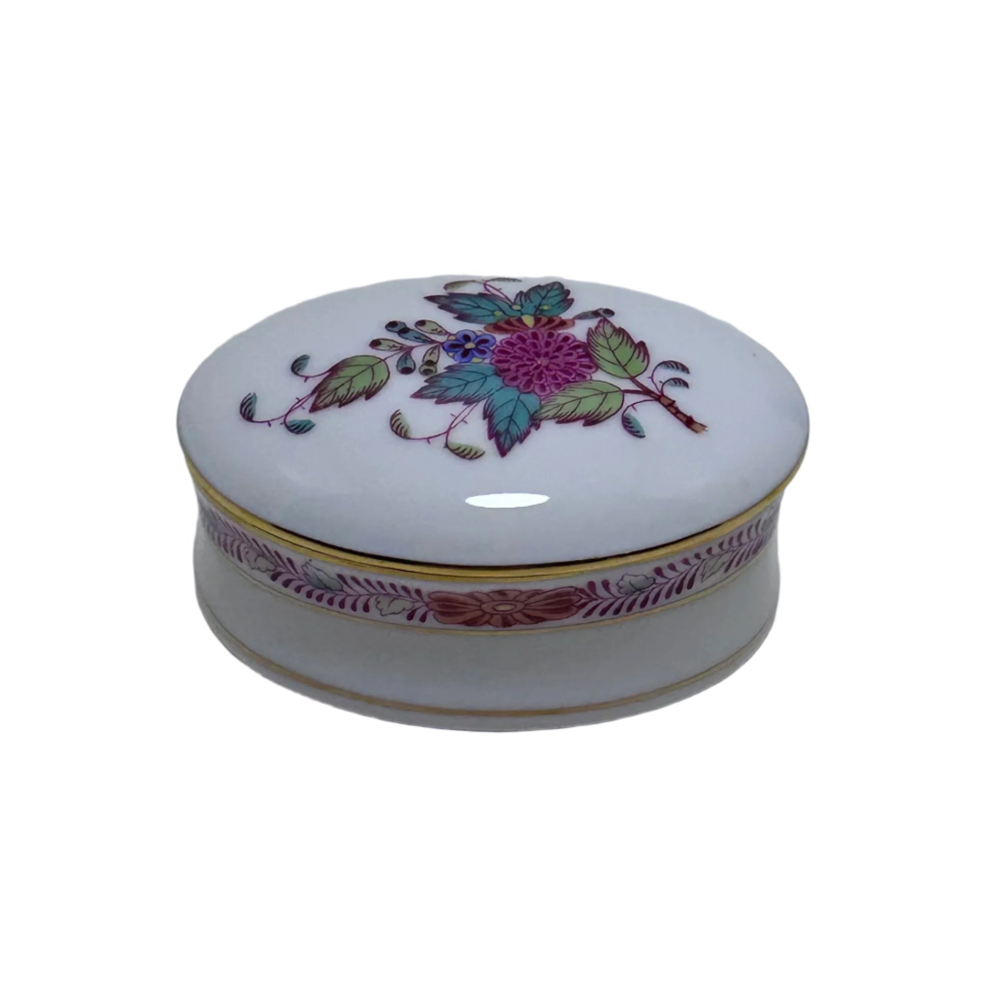 Herend Floral Porcelain Chinese Bouquet Small Oval Trinket Box 6113