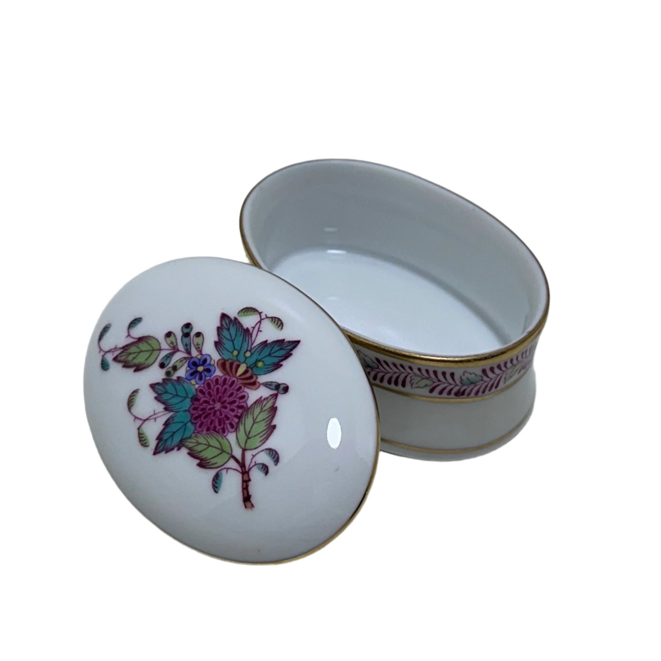 Herend Floral Porcelain Chinese Bouquet Small Oval Trinket Box 6113