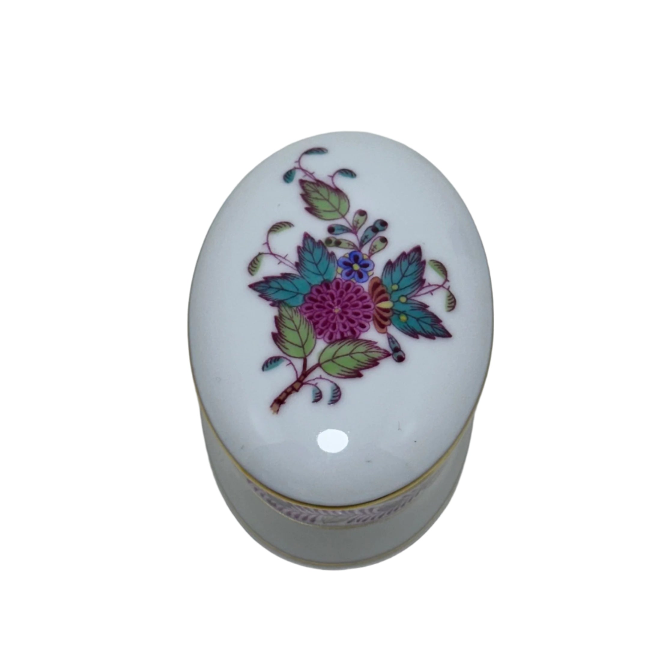 Herend Floral Porcelain Chinese Bouquet Small Oval Trinket Box 6113