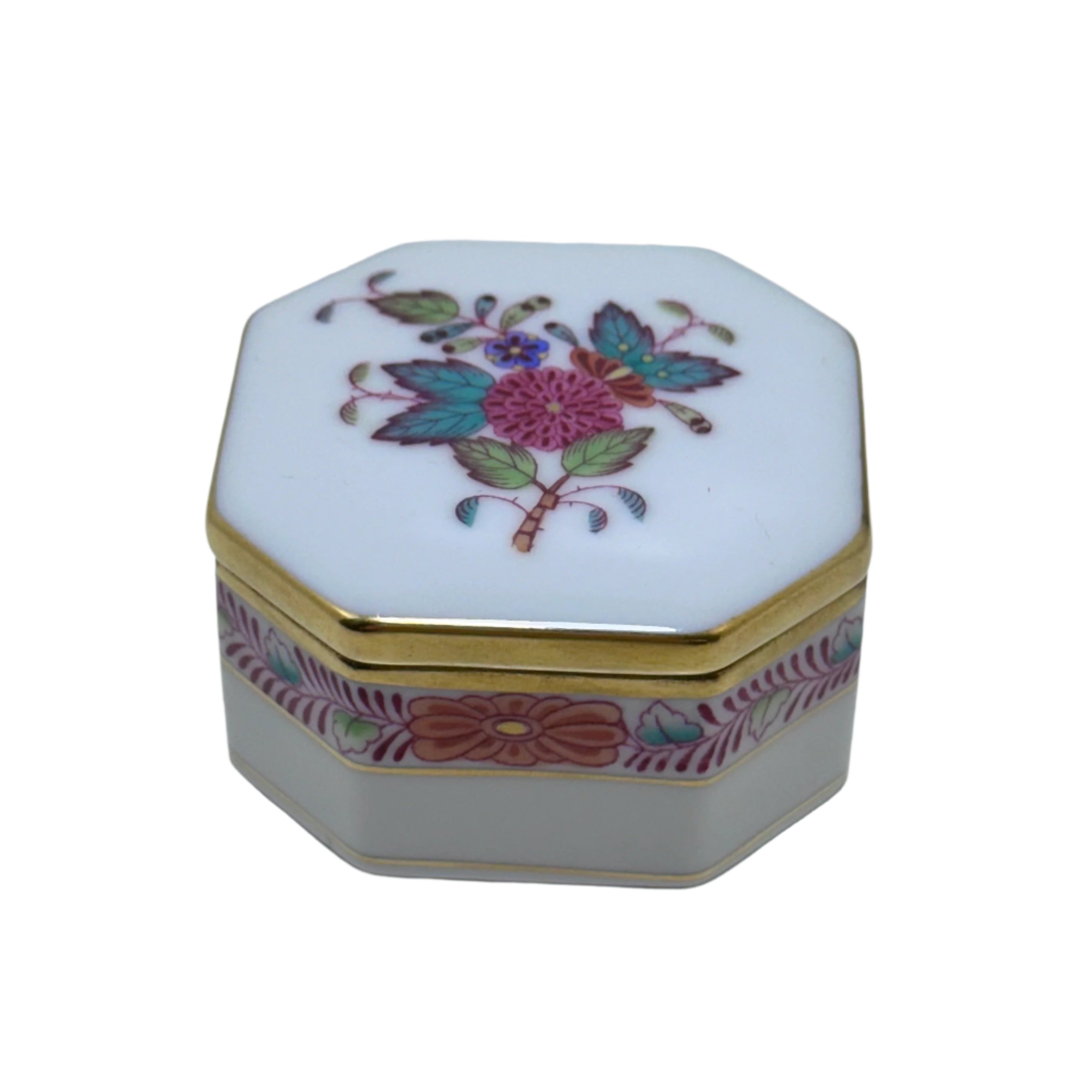 Herend Porcelain Chinese Bouquet Small Octagonal Trinket Box 6082/AF