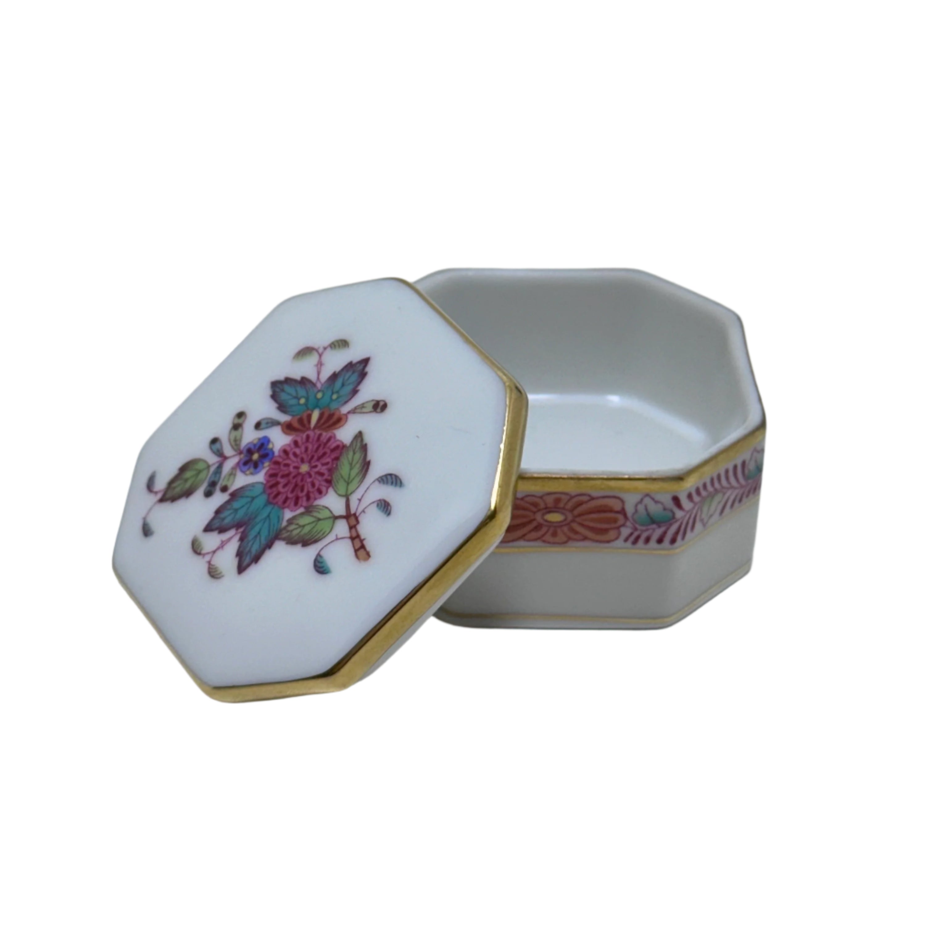 Herend Porcelain Chinese Bouquet Small Octagonal Trinket Box 6082/AF