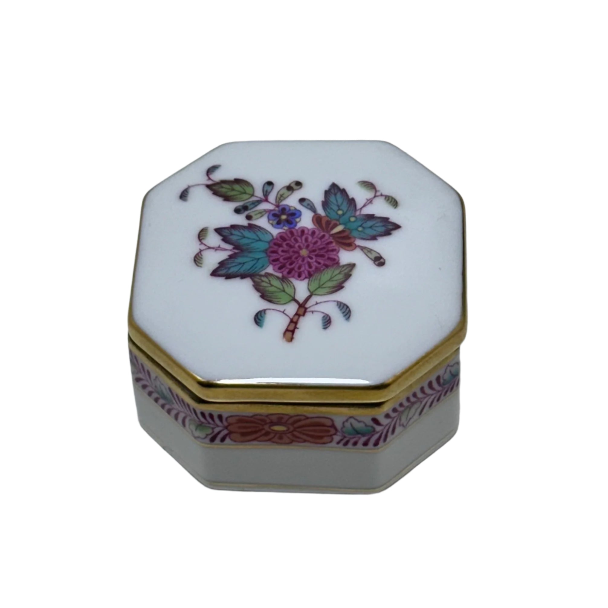 Herend Porcelain Chinese Bouquet Small Octagonal Trinket Box 6082/AF