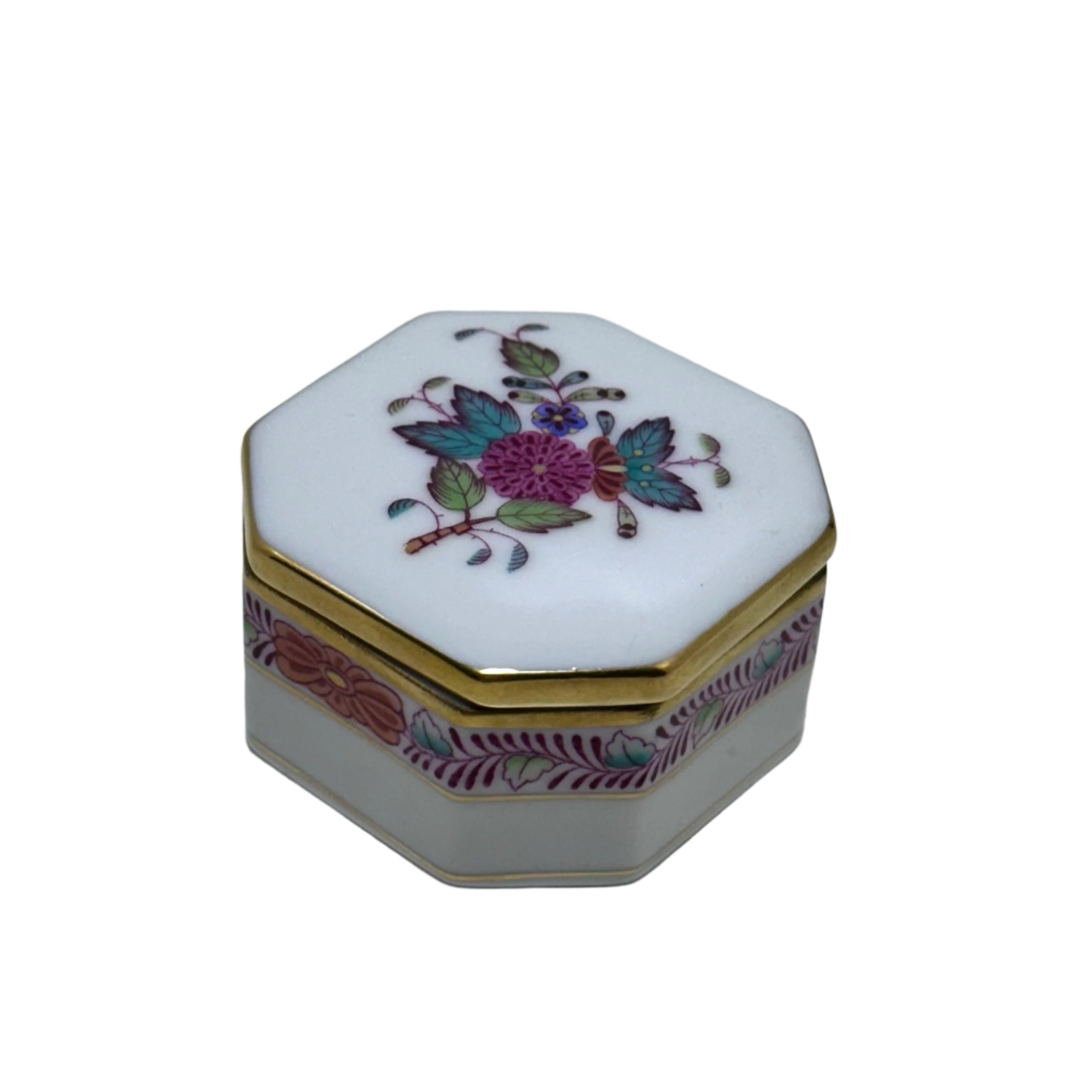 Herend Porcelain Chinese Bouquet Small Octagonal Trinket Box 6082/AF