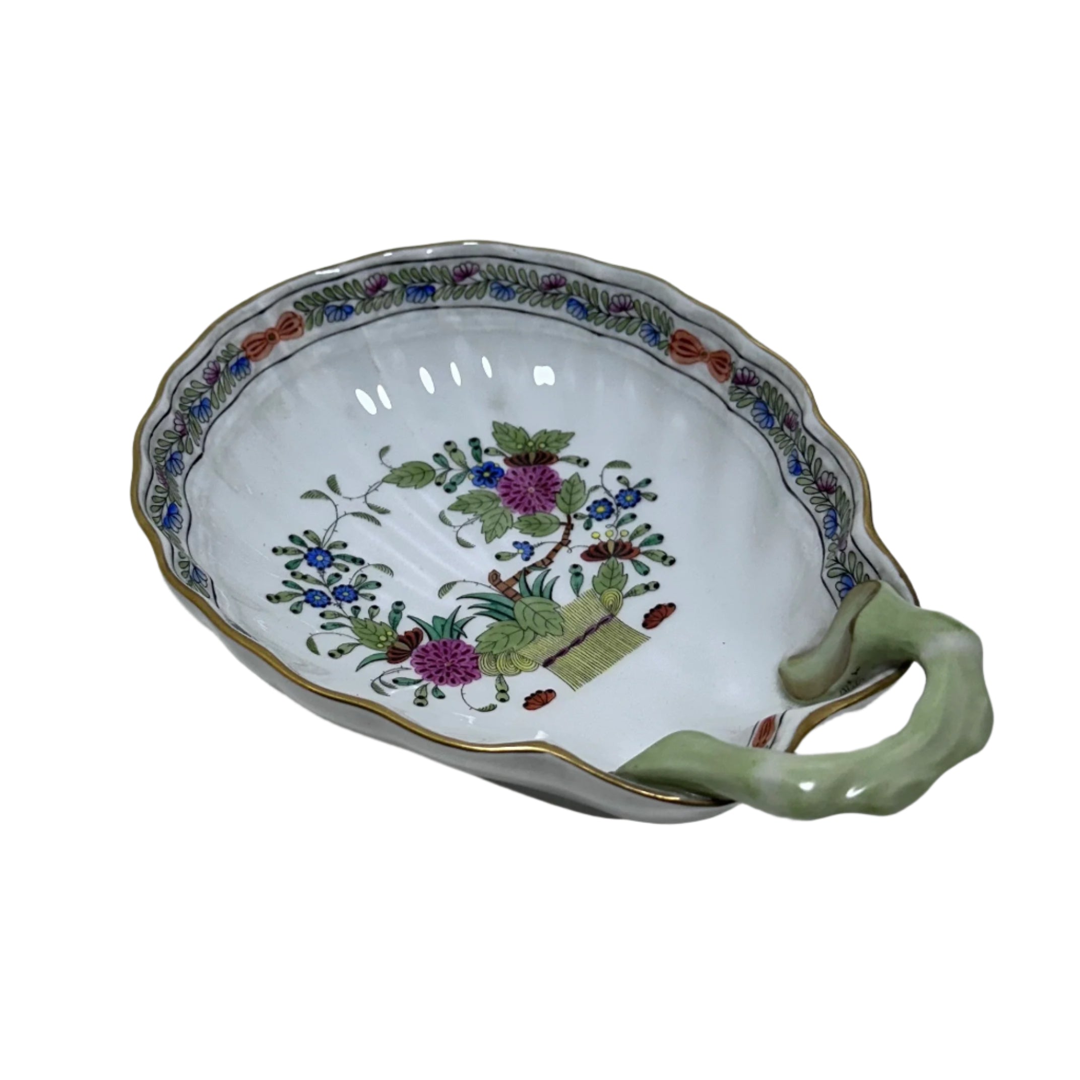 Herend Indian Basket Porcelain Shell Handled Dish 335/FD