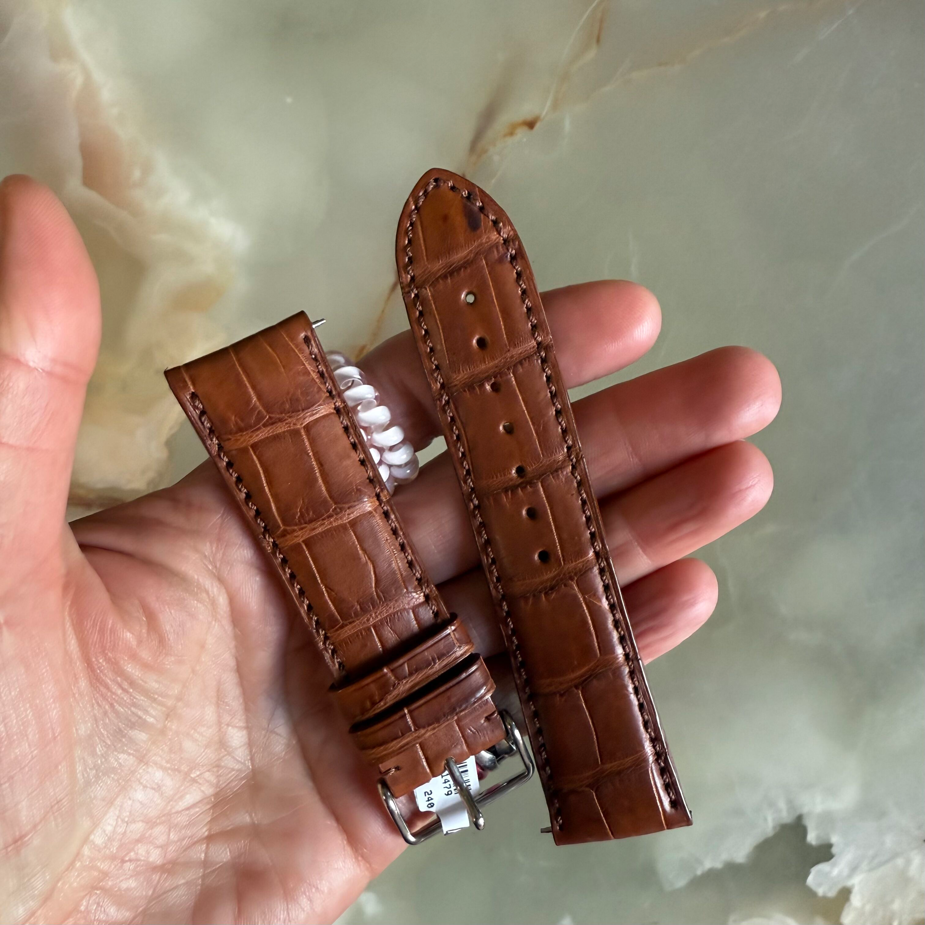 Genuine Alligator Brown Watch Strap Band 24mm Padded & Stitched w Buckle