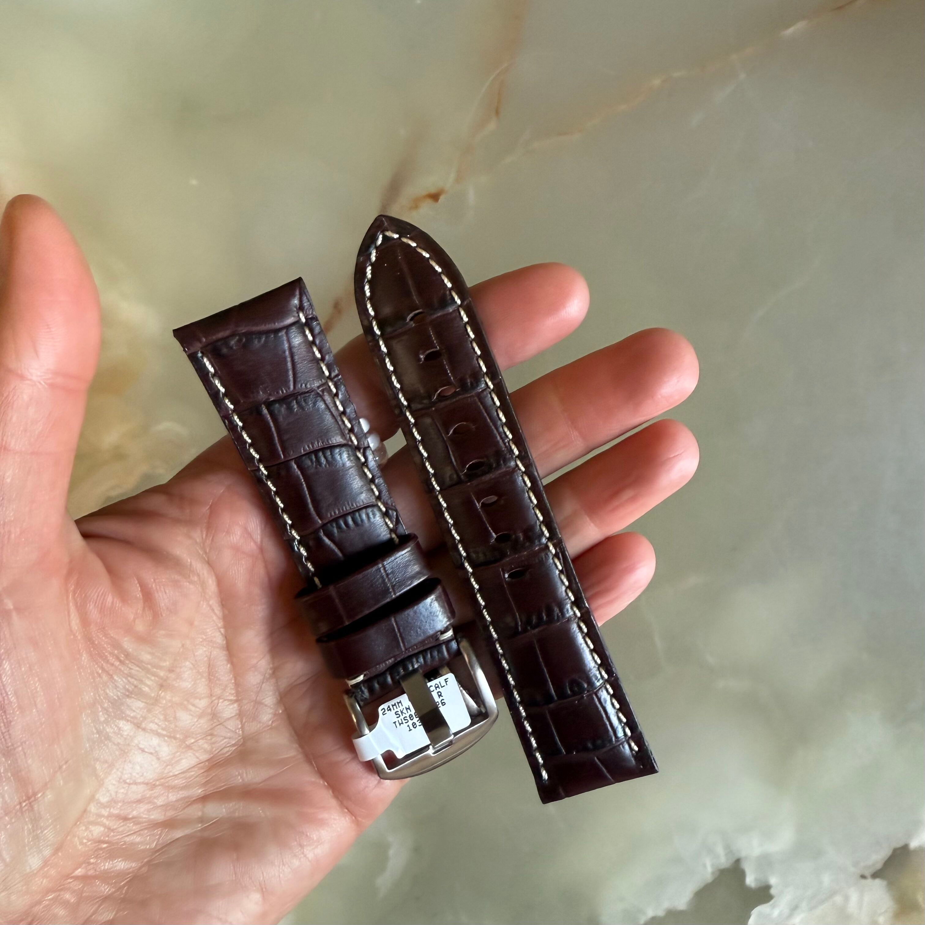 Genuine Alligator Brown Watch Strap Band 24mm Padded & Stitched w Buckle