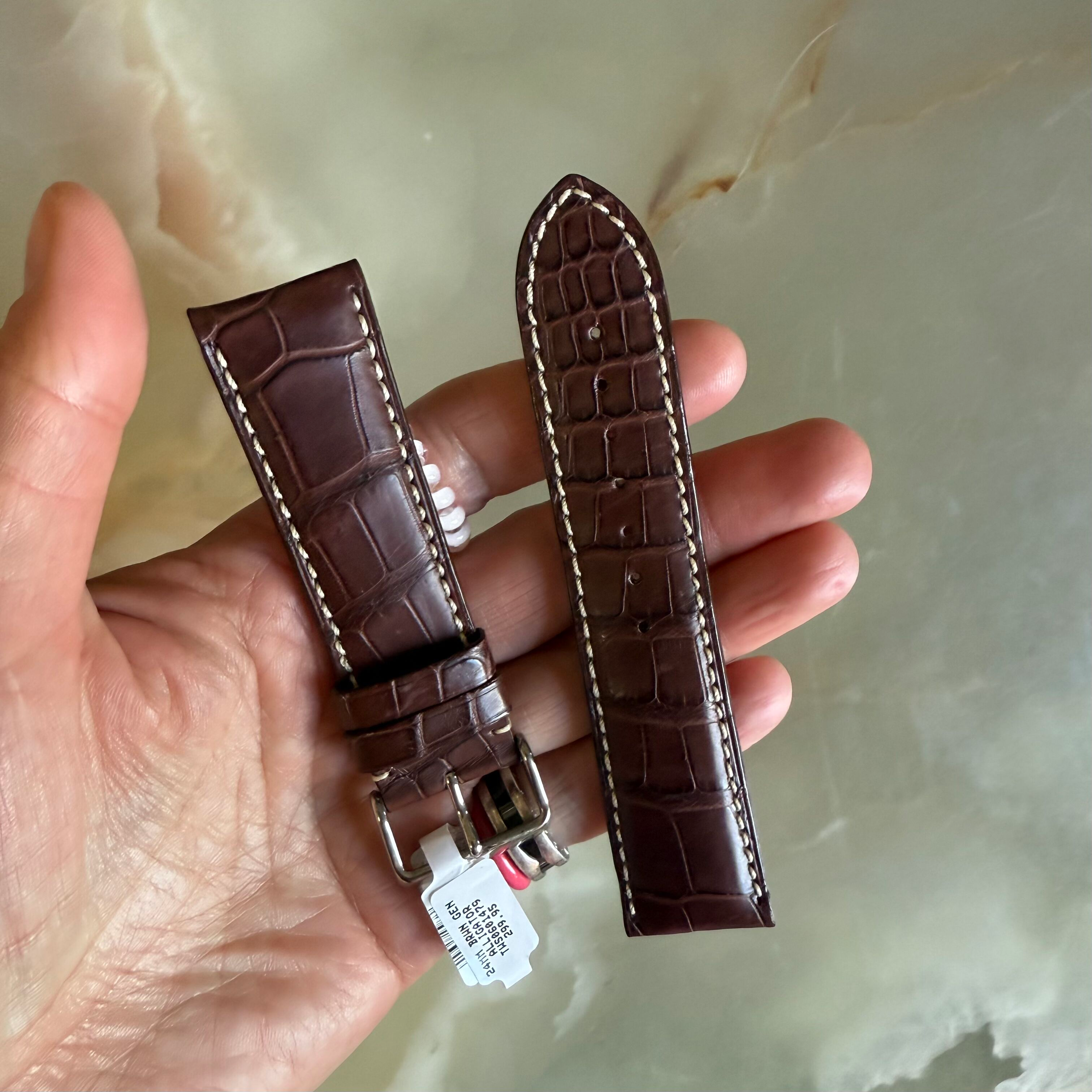 Genuine Alligator Brown Watch Strap Band 24mm Padded & Stitched w Buckle