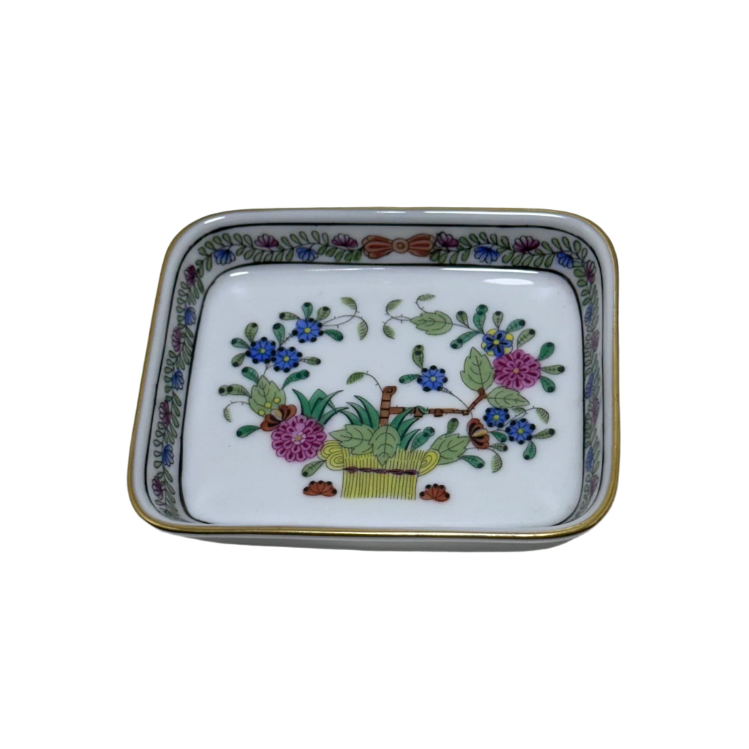 Herend Indian Basket Porcelain Miniature Flower Pin Tray 7733/FD