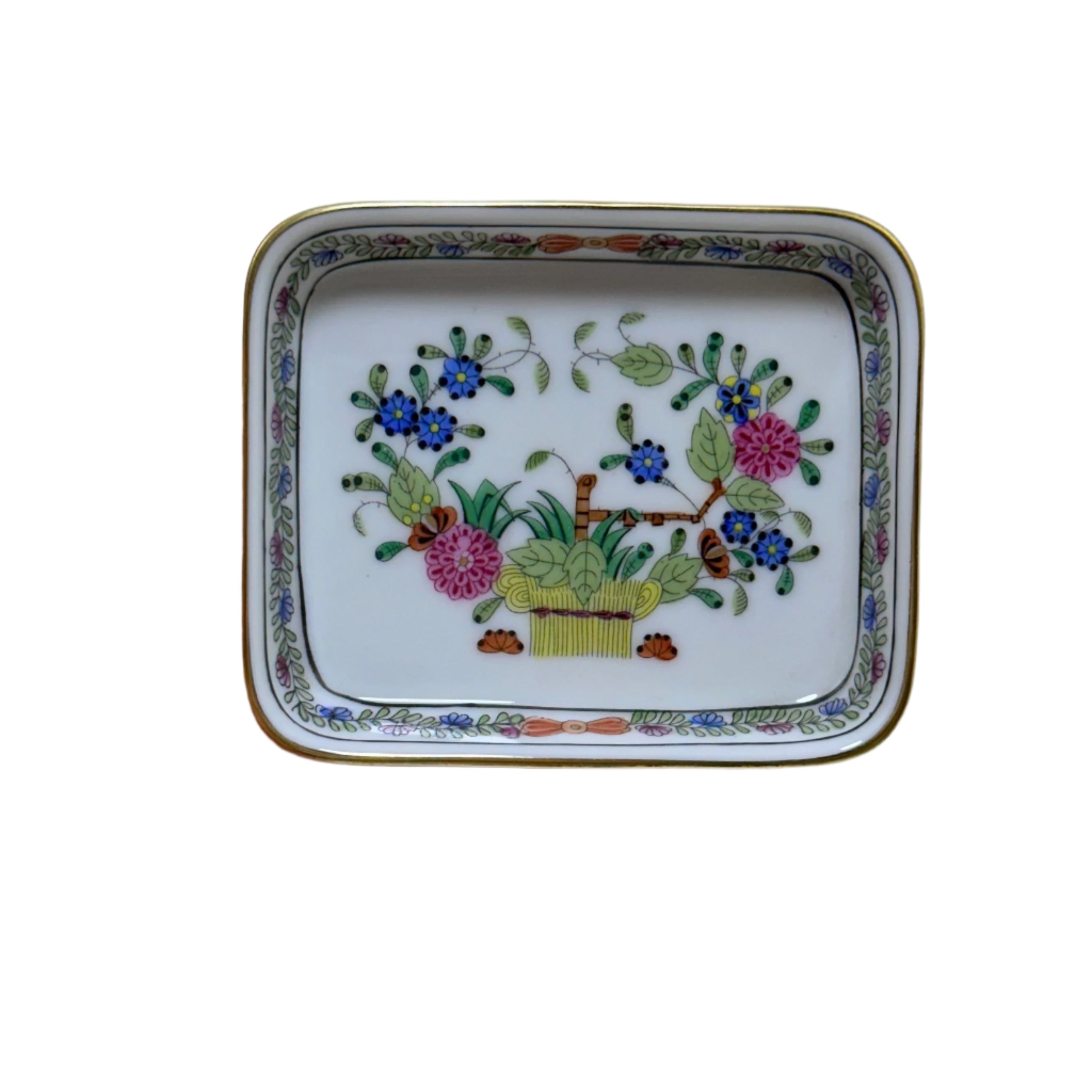 Herend Indian Basket Porcelain Miniature Flower Pin Tray 7733/FD