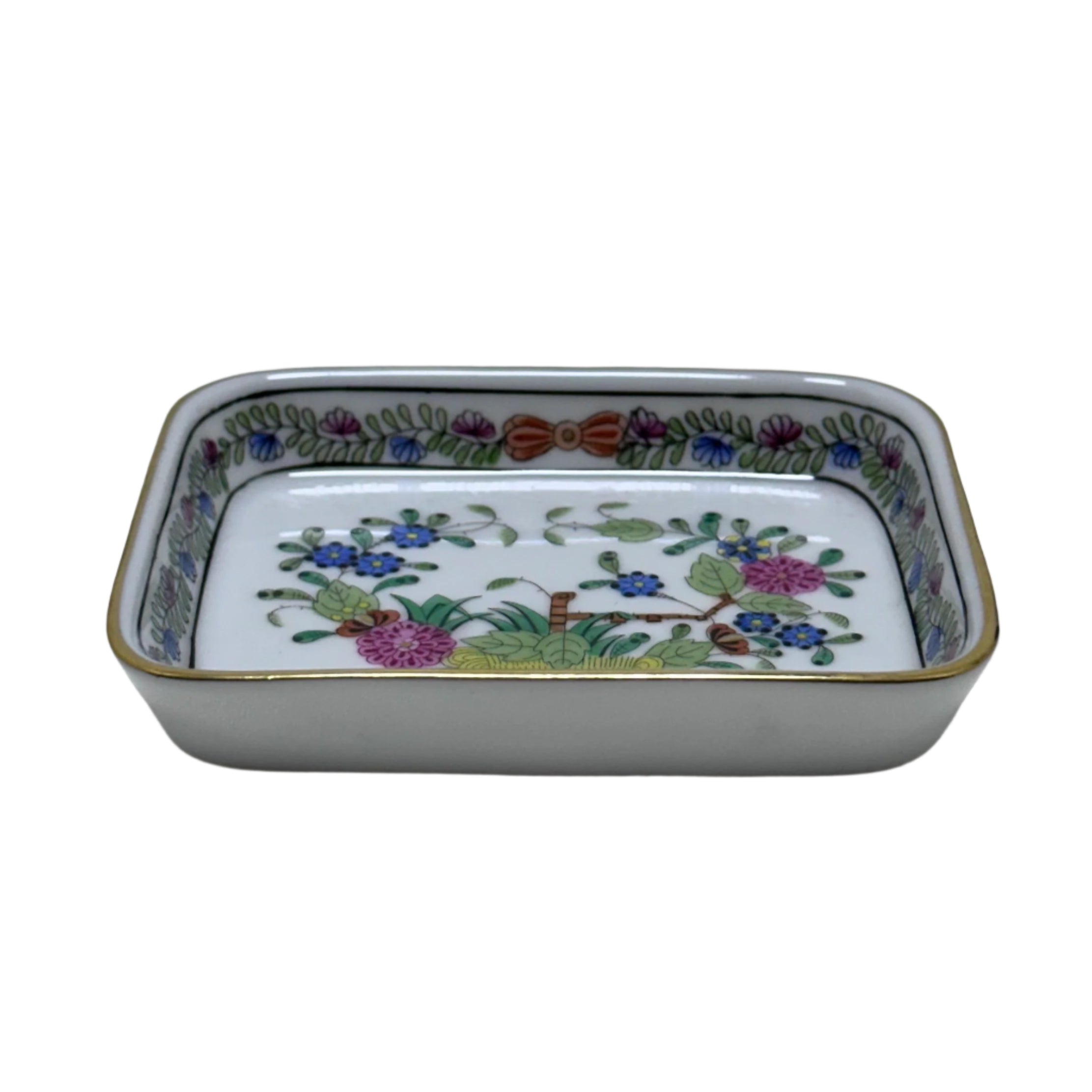 Herend Indian Basket Porcelain Miniature Flower Pin Tray 7733/FD