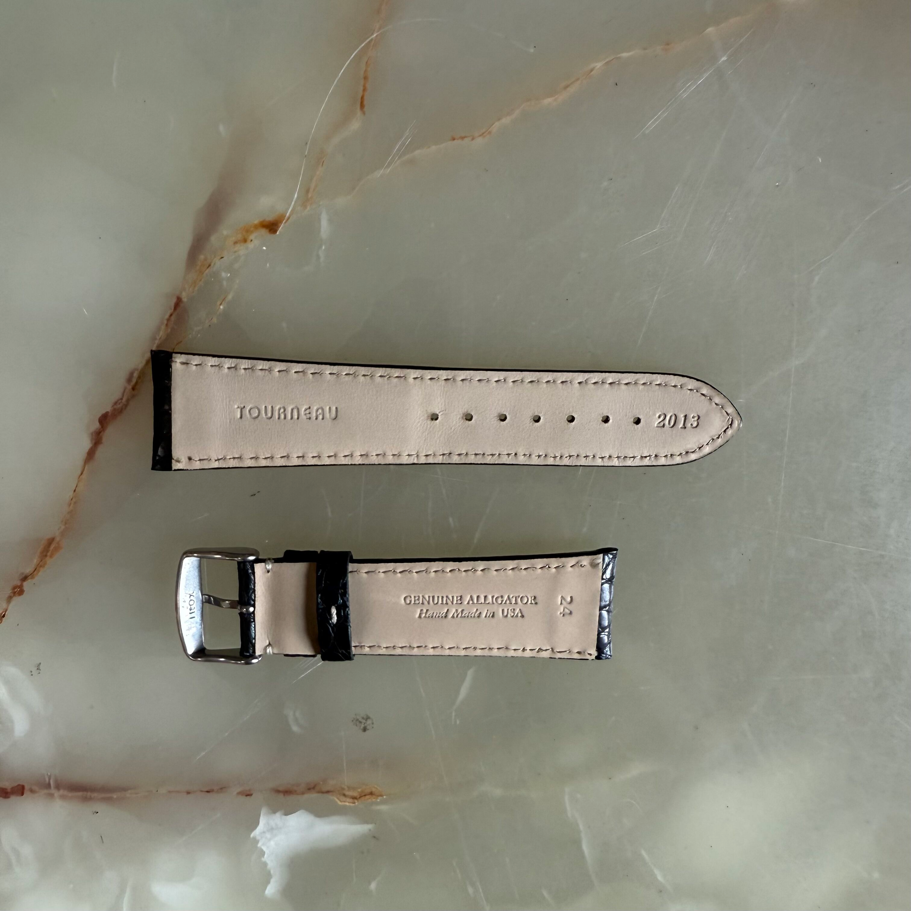 Genuine Alligator Black Watch Strap Band 24mm Padded & Stitched w Buckle