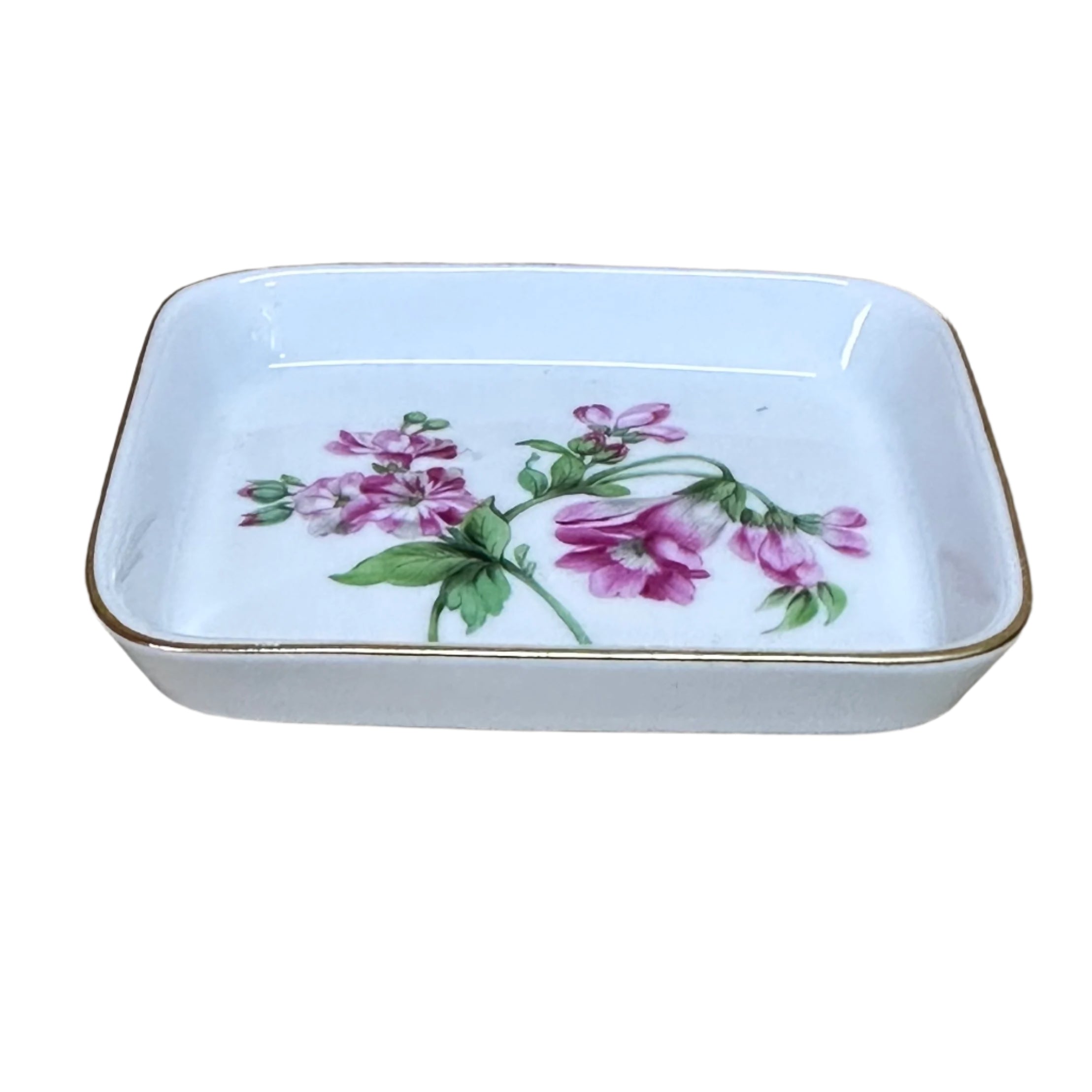 Herend Bouquet De Rose Gould Porcelain Miniature Flower Hand Painted Pin Tray 7733/GRB