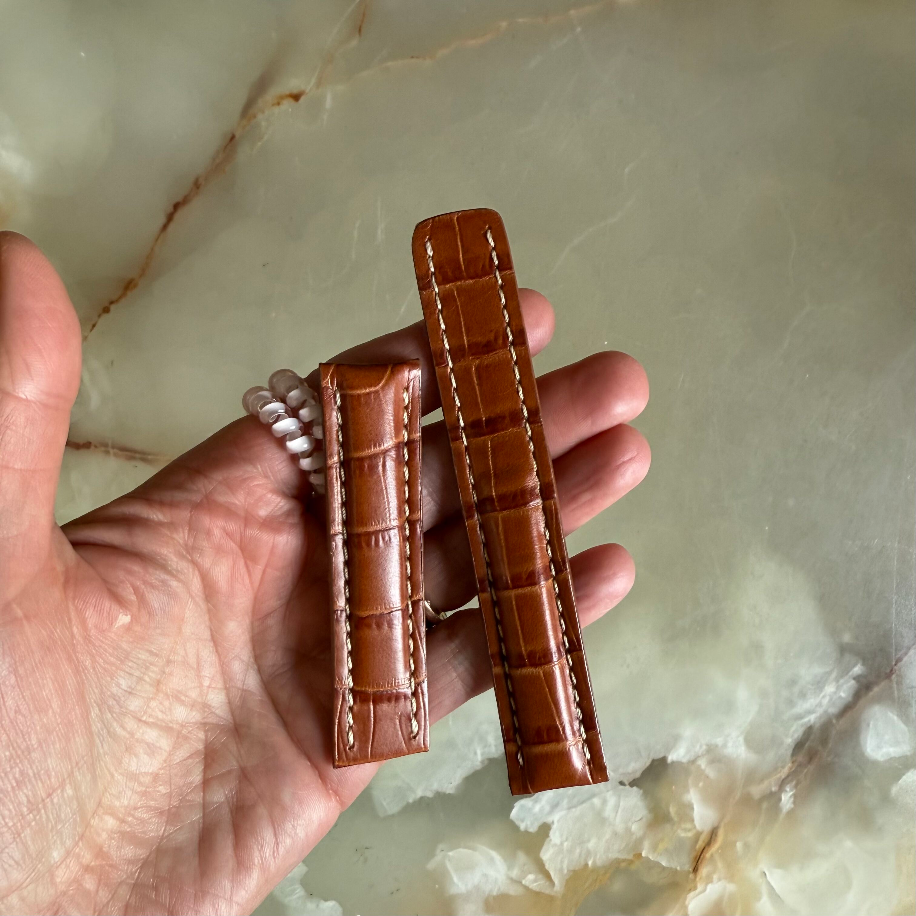 Genuine Alligator Brown Watch Strap Band 20mm Padded & Stitched