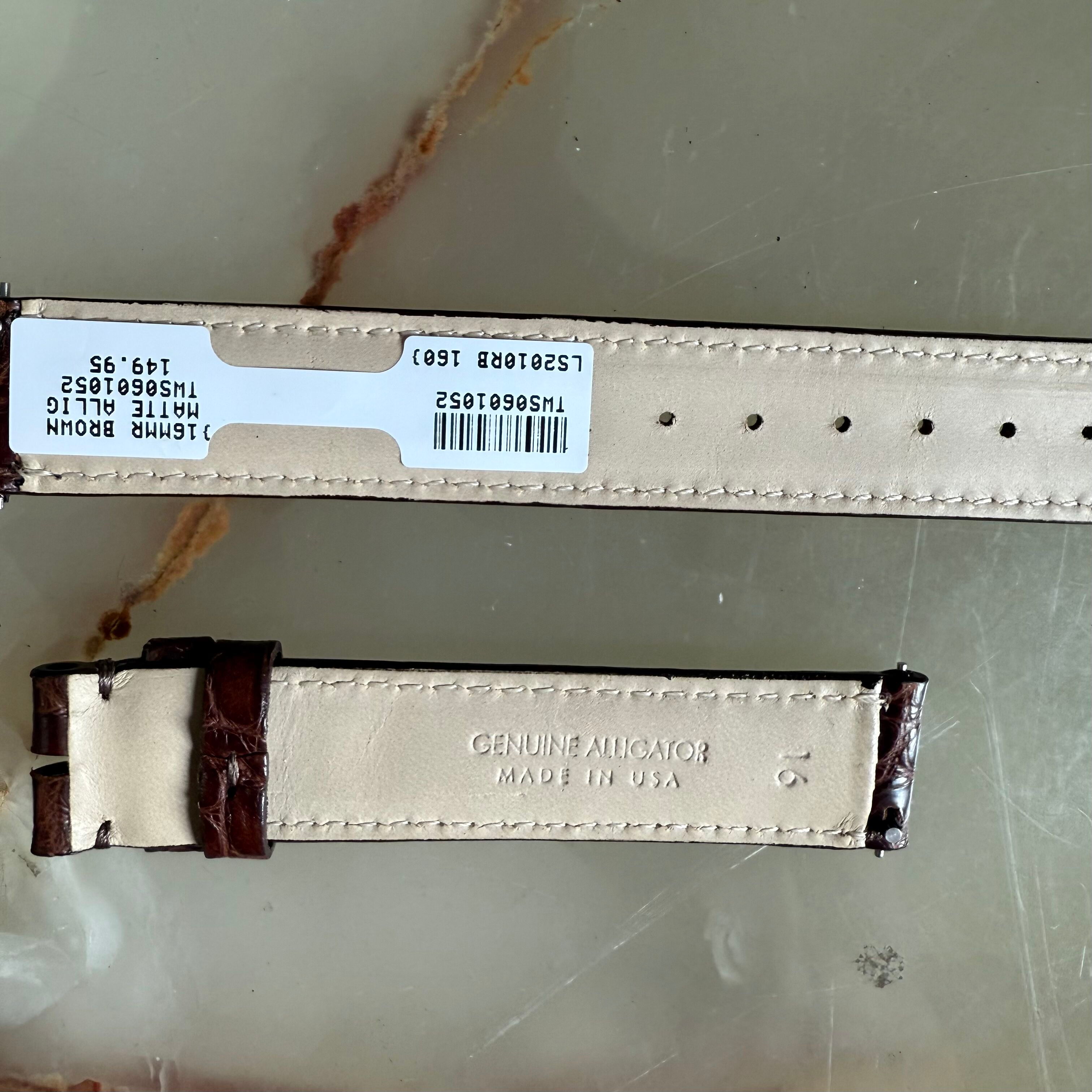 Genuine Alligator Brown Watch Strap Band 16mm Padded & Stitched