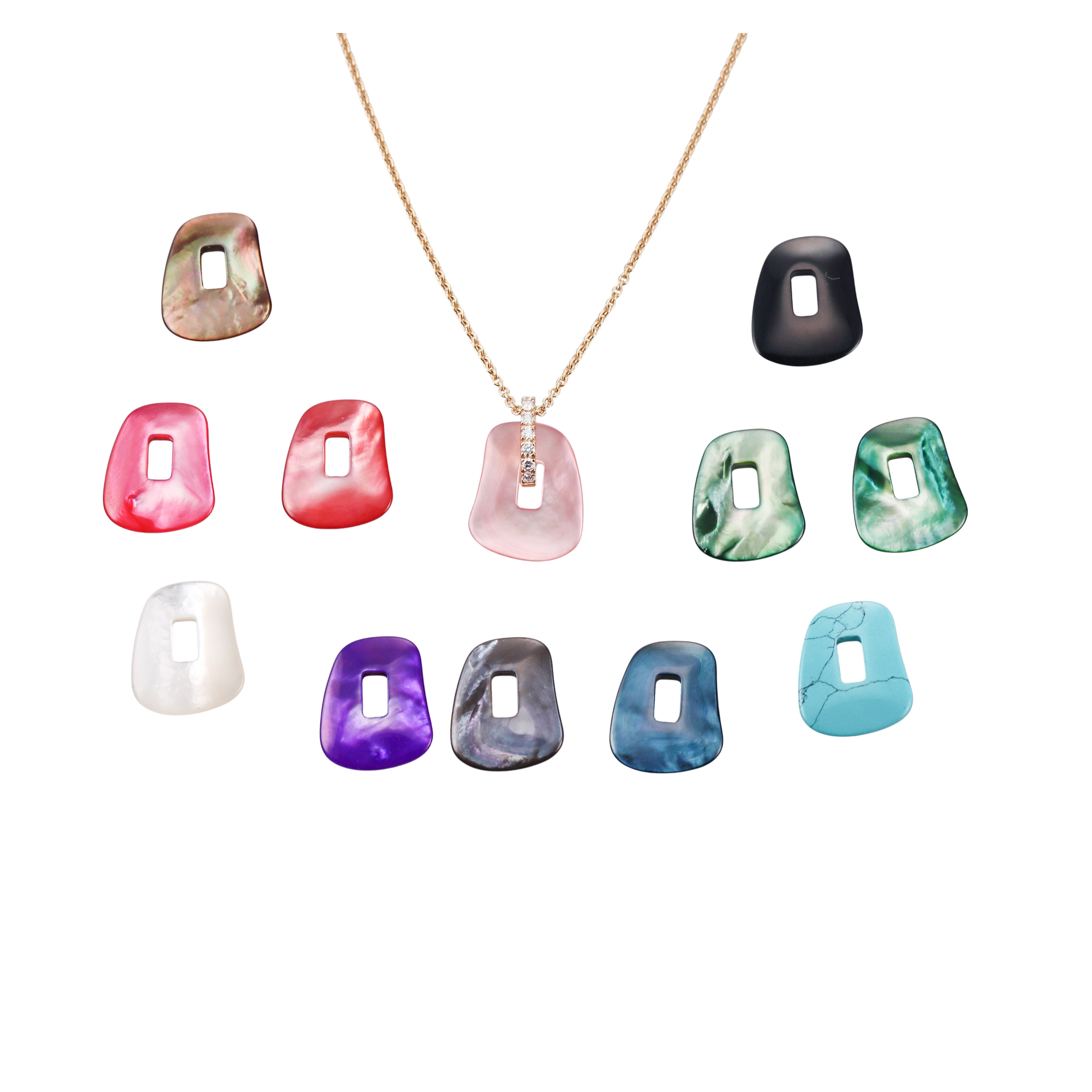 Mattioli Small Puzzle Yellow Gold Diamond Mother of Pearl Interchangeable Pendant Necklace