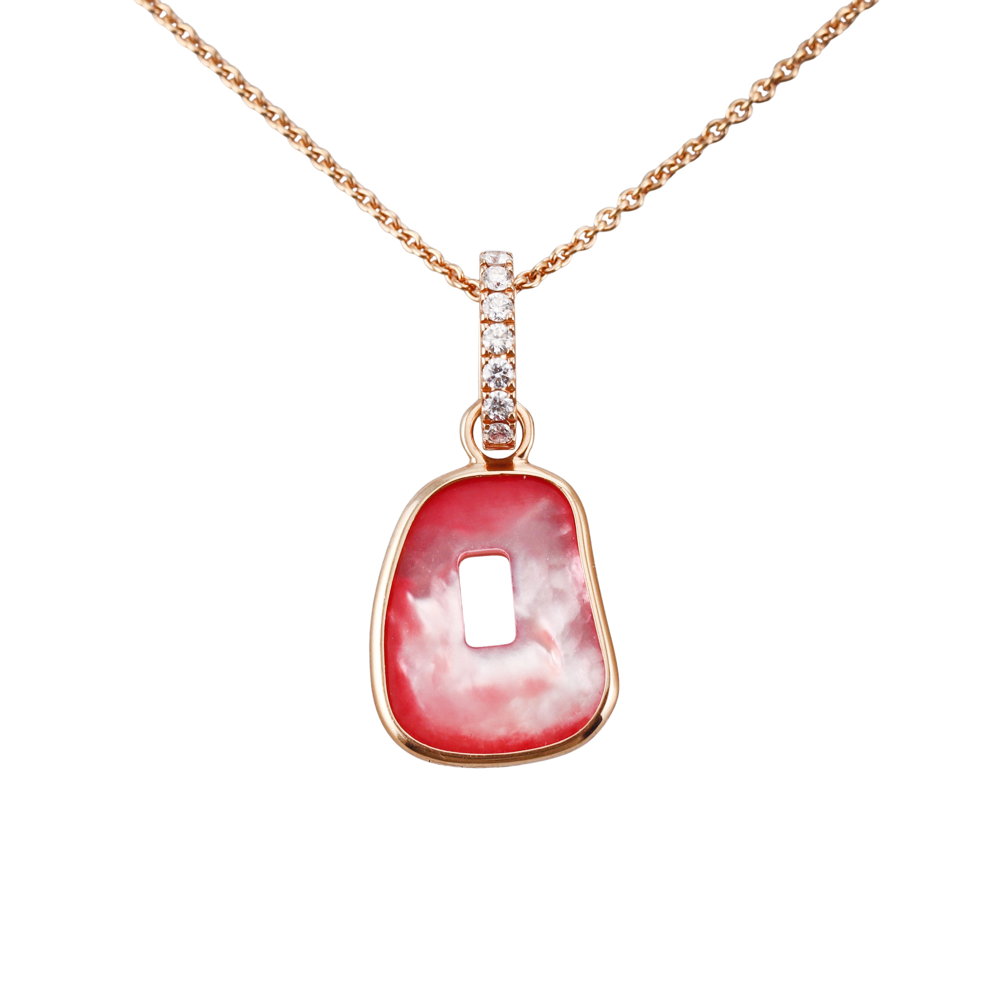 Mattioli Small Puzzle Rose Gold Diamond Mother of Pearl Pendant Necklace