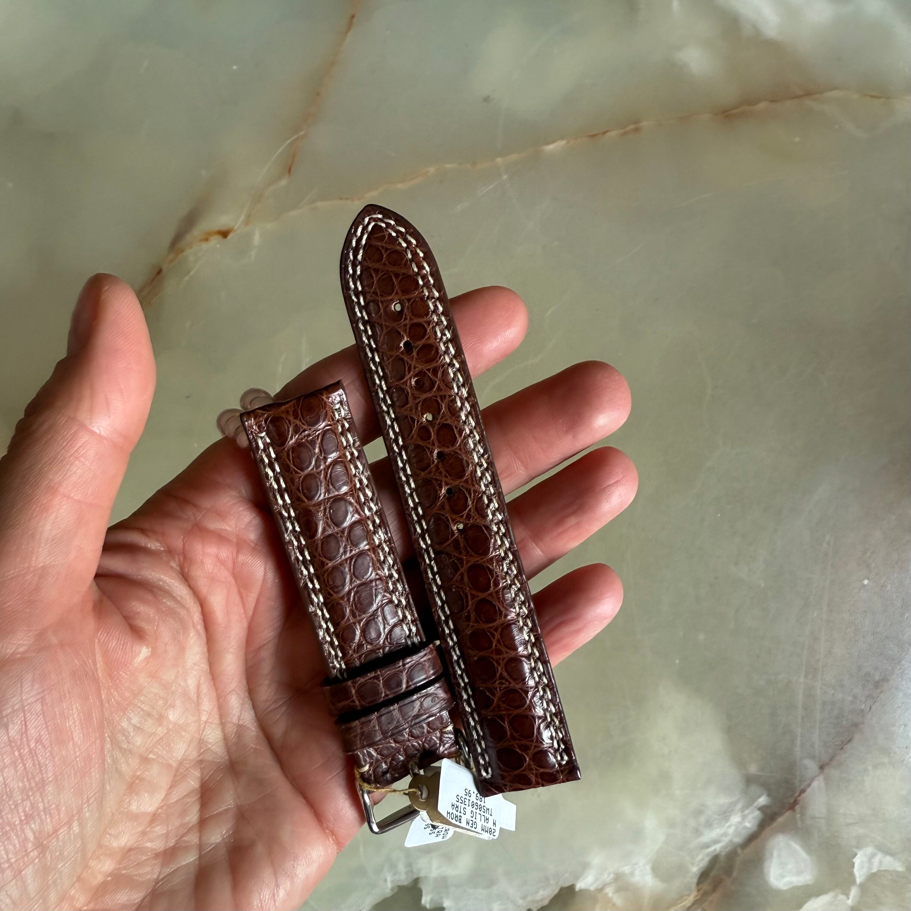 Genuine Alligator Brown Watch Strap Band 20mm Padded & Stitched w Buckle