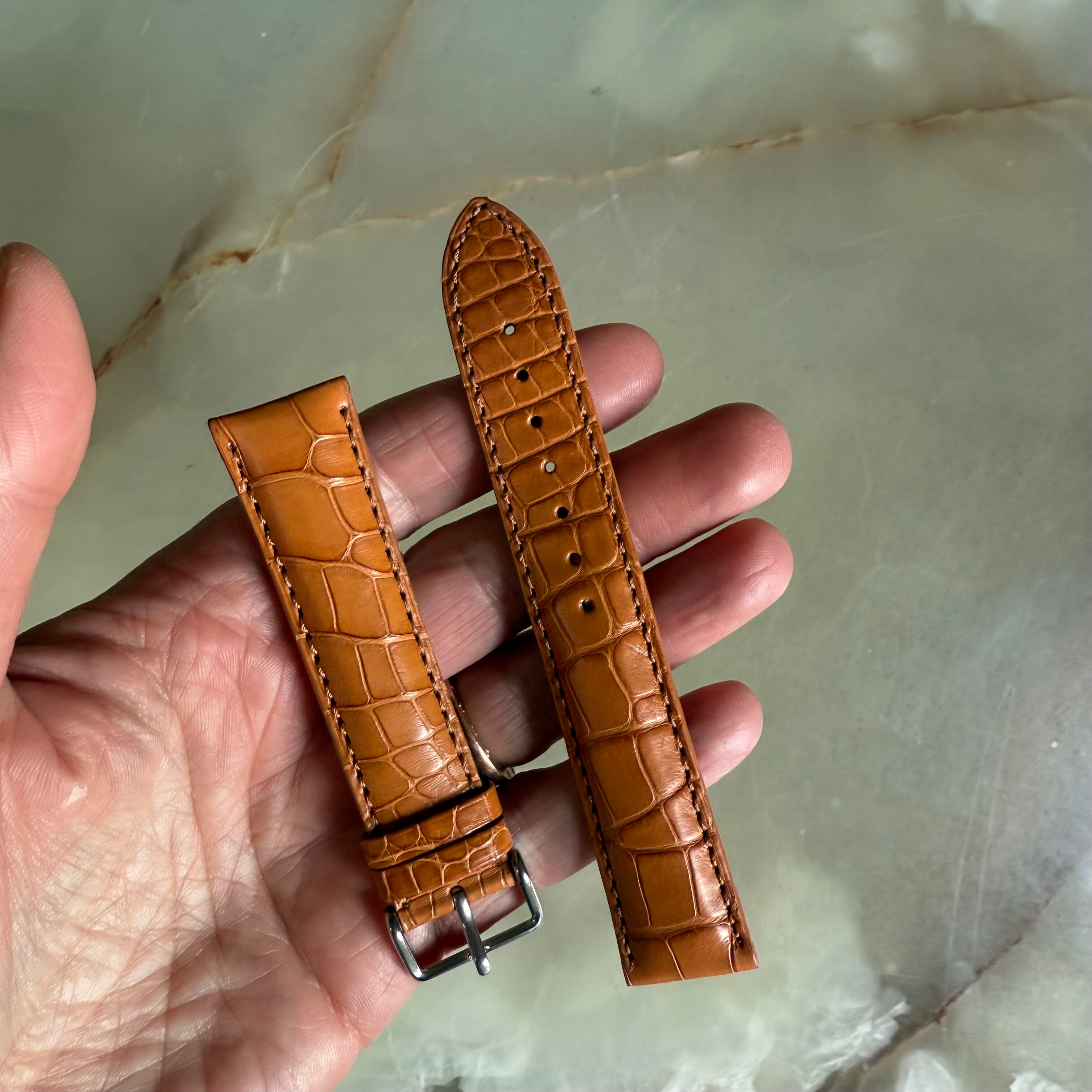 Genuine Alligator Brown Watch Strap Band 20mm Padded & Stitched w Buckle
