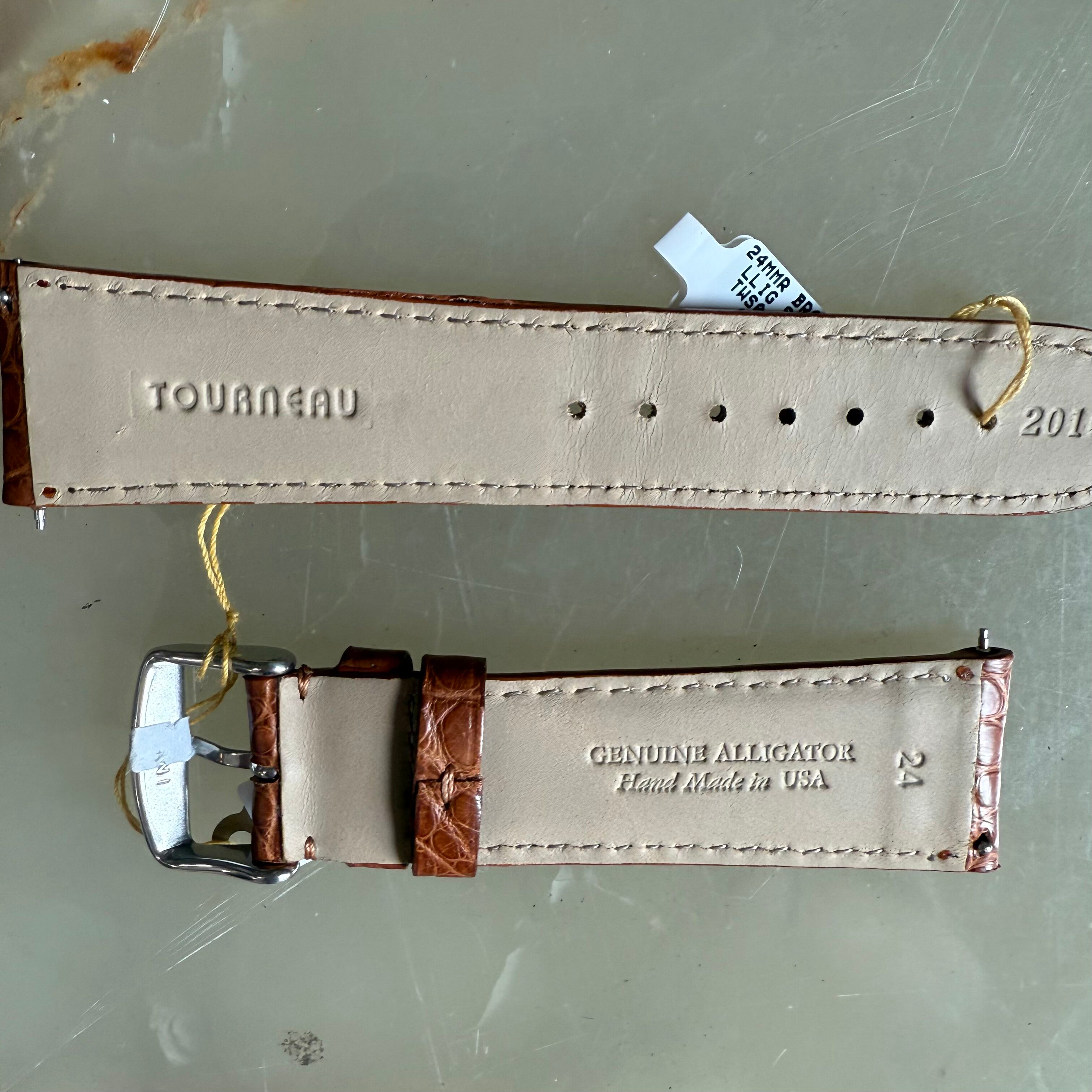 Genuine Alligator Brown Watch Strap Band 24mm Padded & Stitched w Buckle
