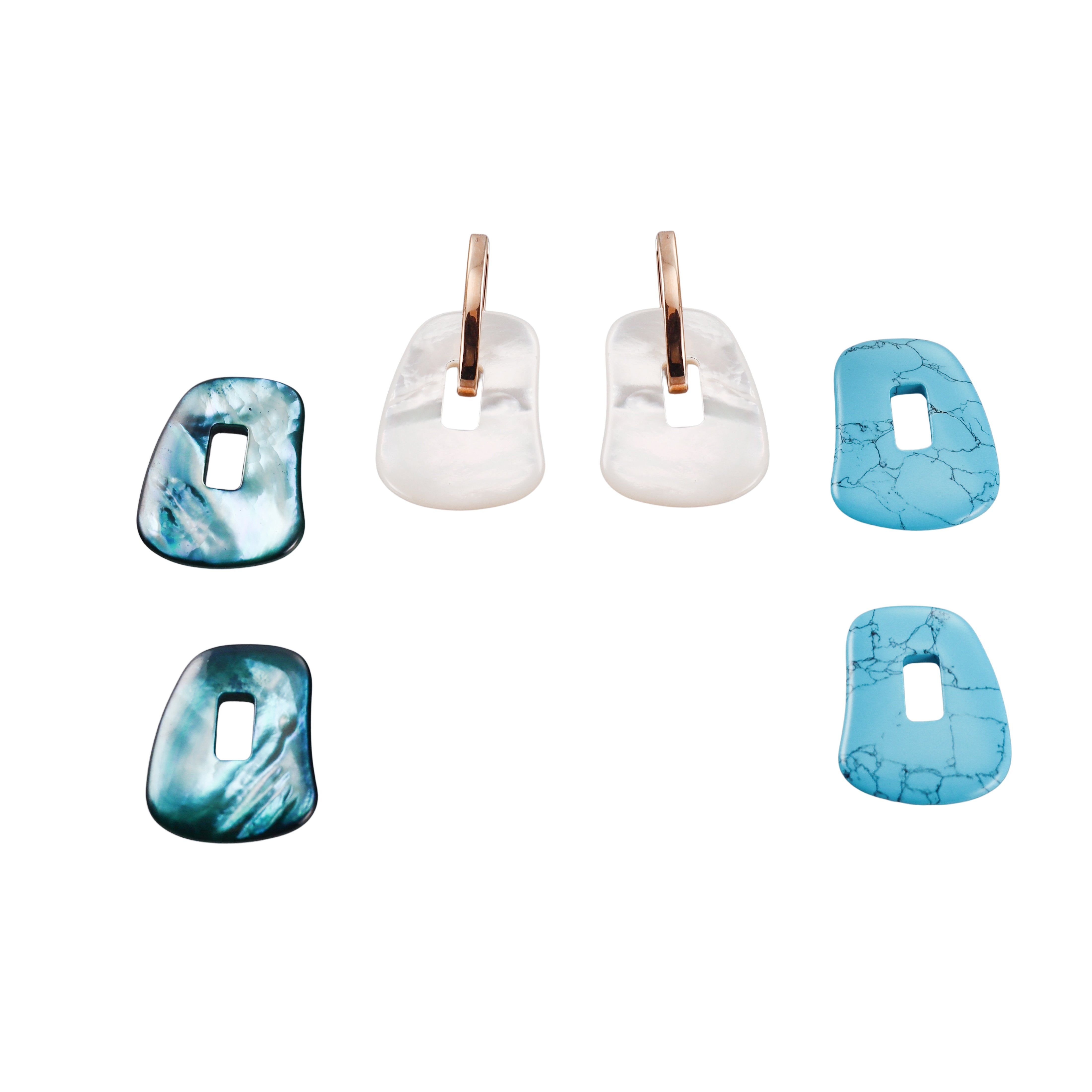 Mattioli Puzzle Large Rose Gold MOP Turquoise Interchangeable Earrings