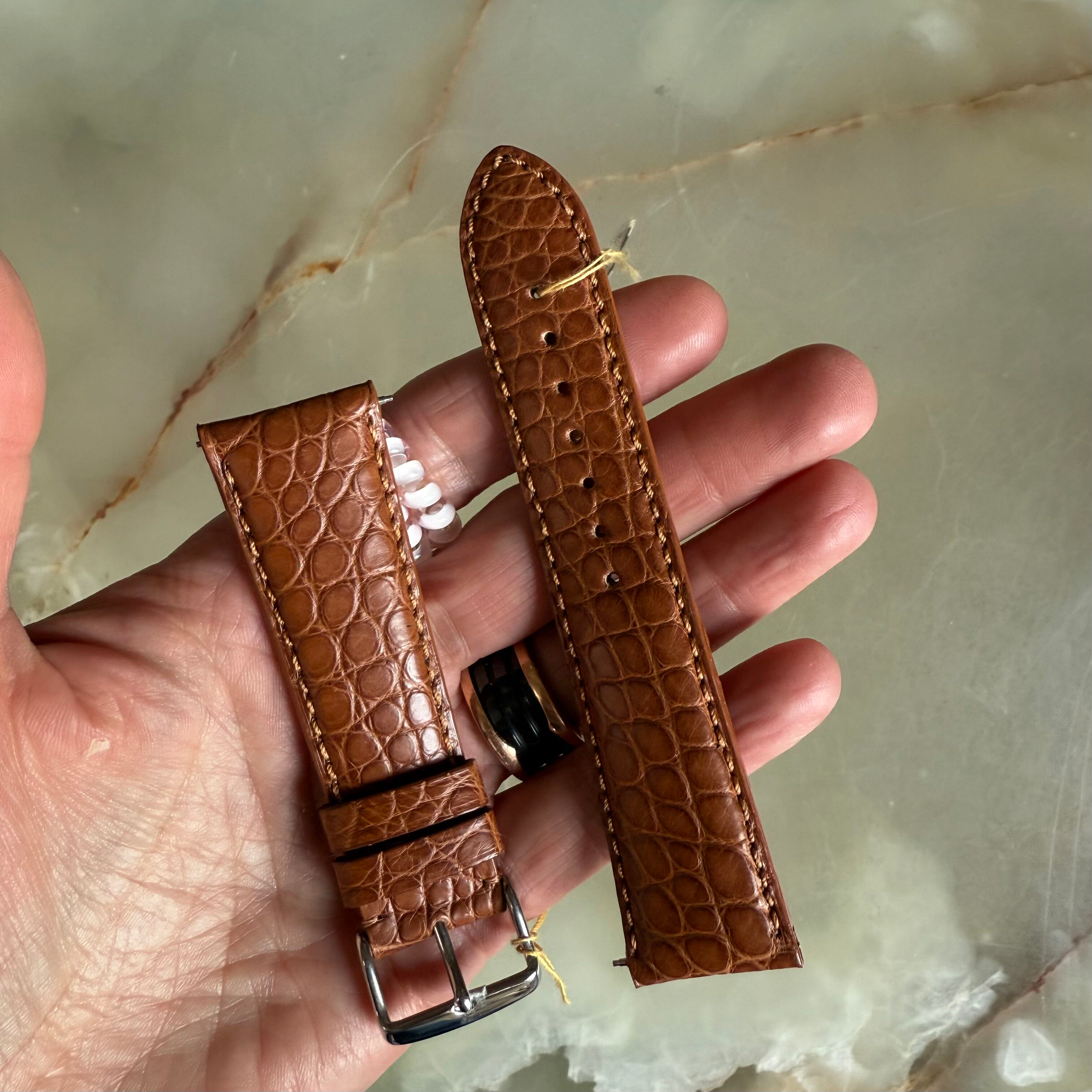 Genuine Alligator Brown Watch Strap Band 24mm Padded & Stitched w Buckle
