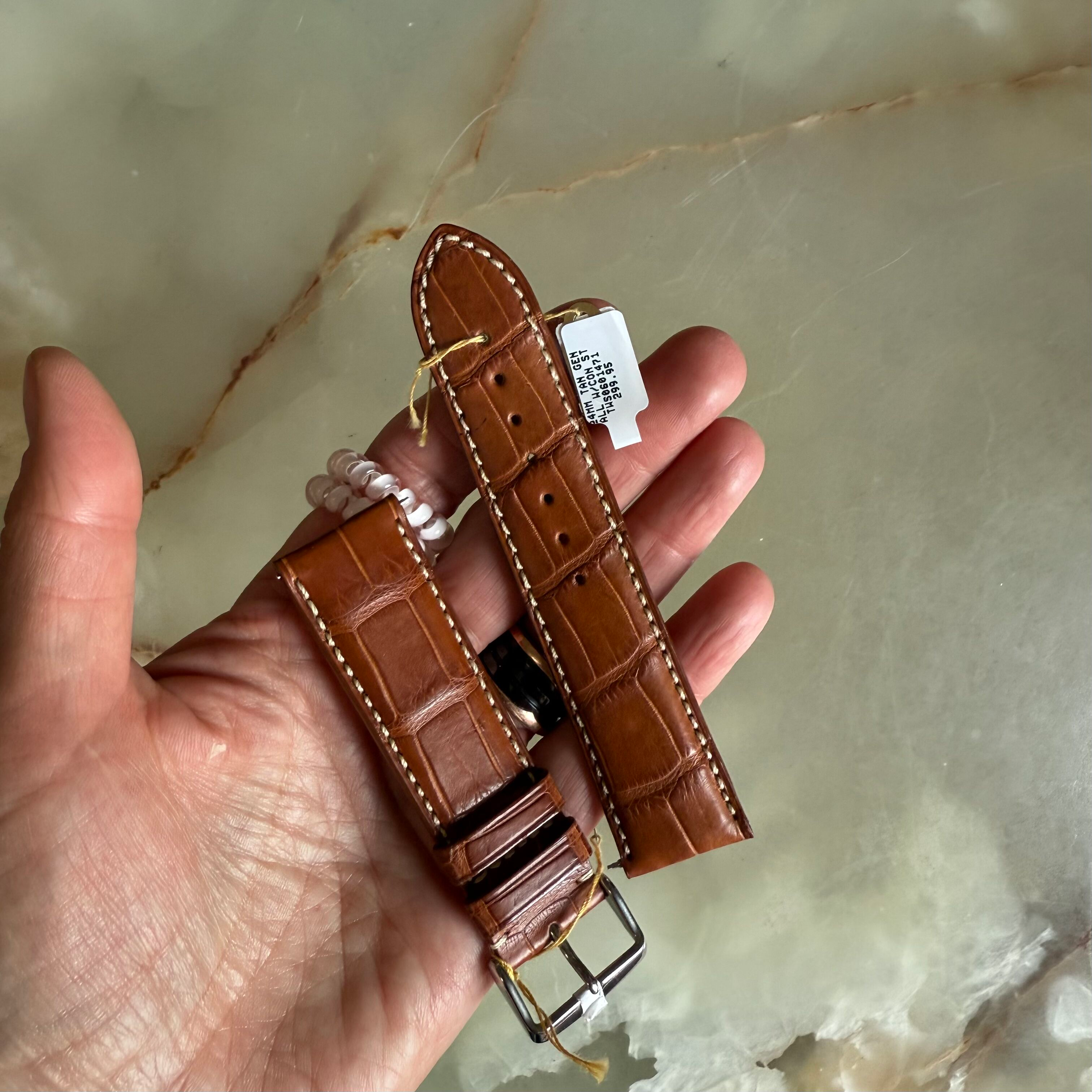 Genuine Alligator Brown Watch Strap Band 24mm Padded & Stitched w Buckle