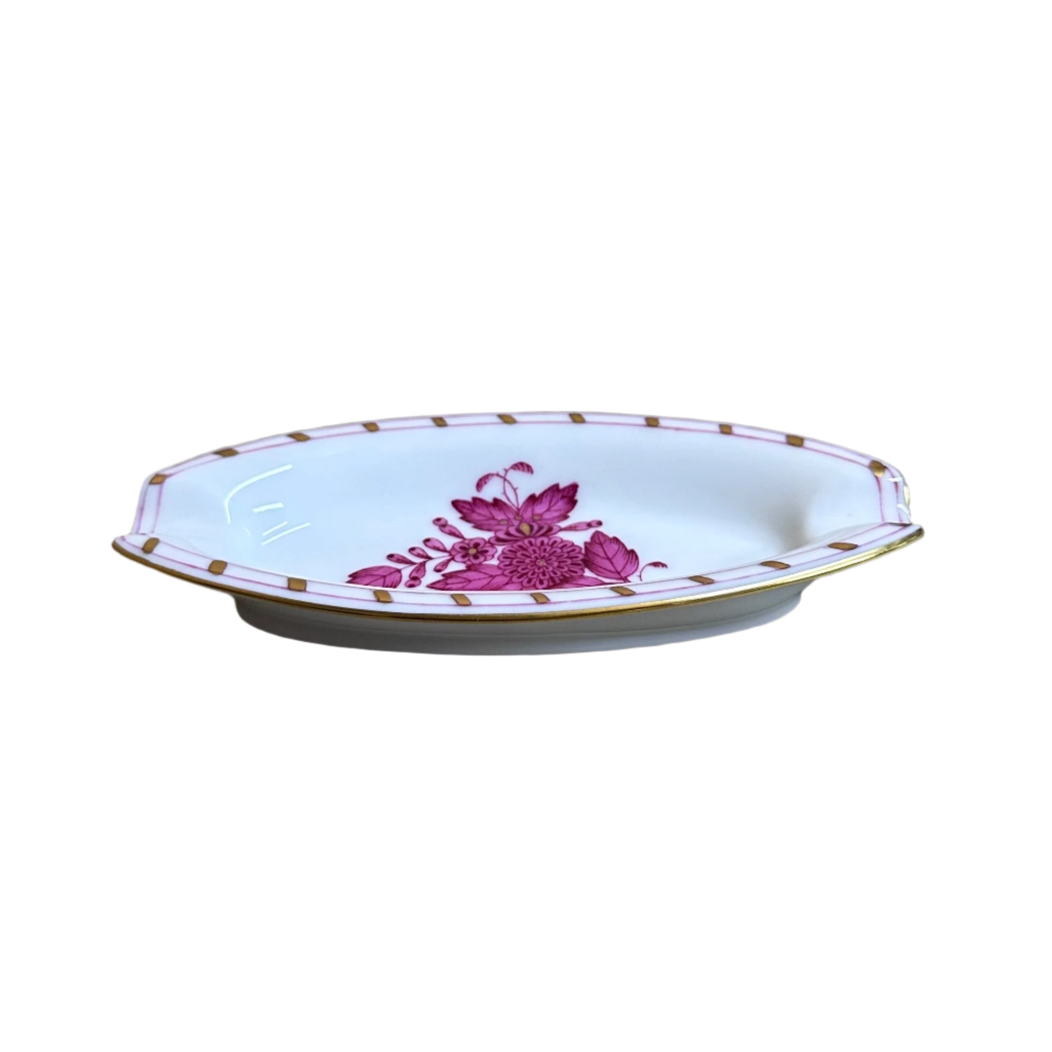 Herend Hungary Chinese Bouquet Gold and Raspberry Oval Ashtray Pin Tray Dish 7709AP