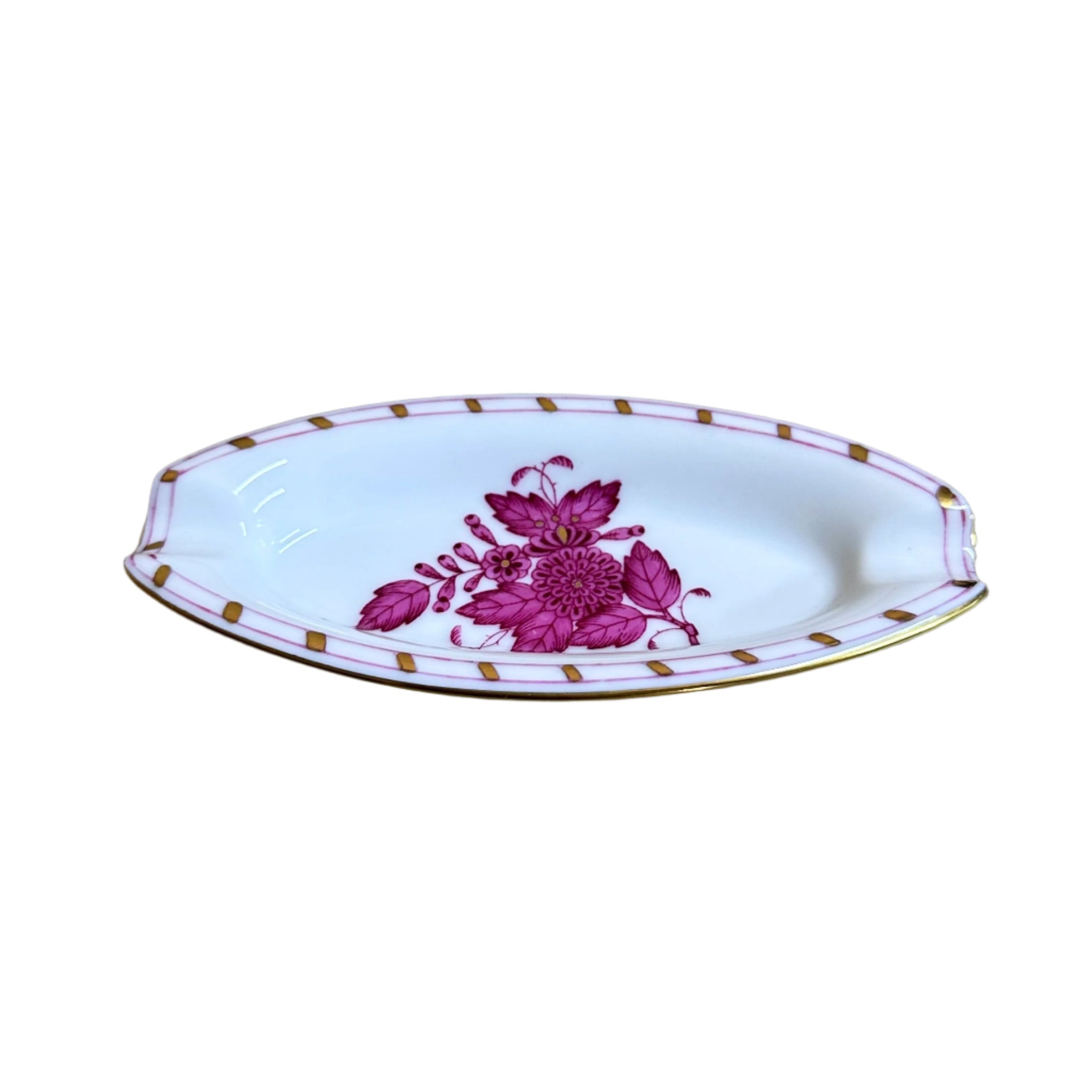 Herend Hungary Chinese Bouquet Gold and Raspberry Oval Ashtray Pin Tray Dish 7709AP