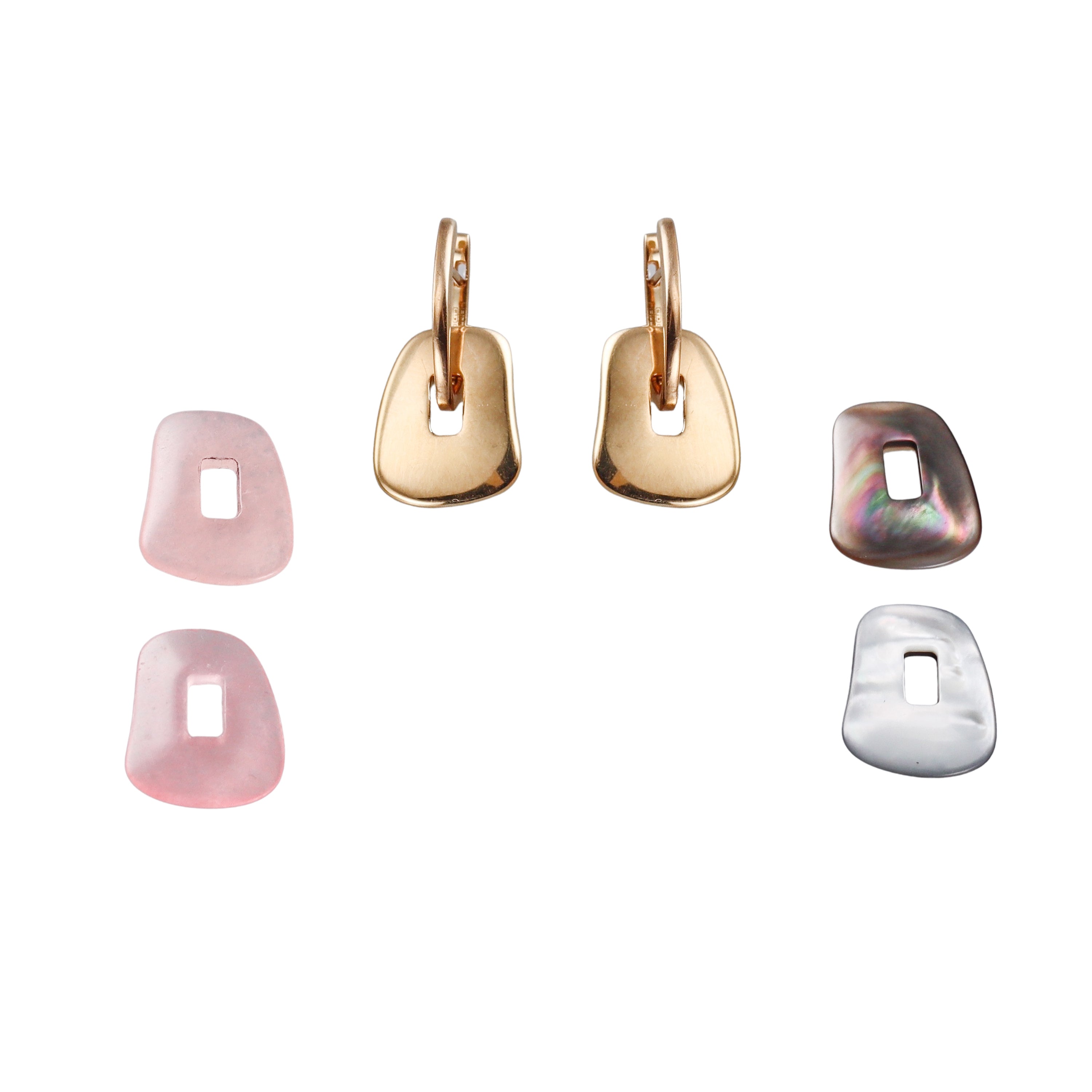 Mattioli Puzzle Small Yellow Gold Tahitian MOP Quartz Interchangeable Earrings