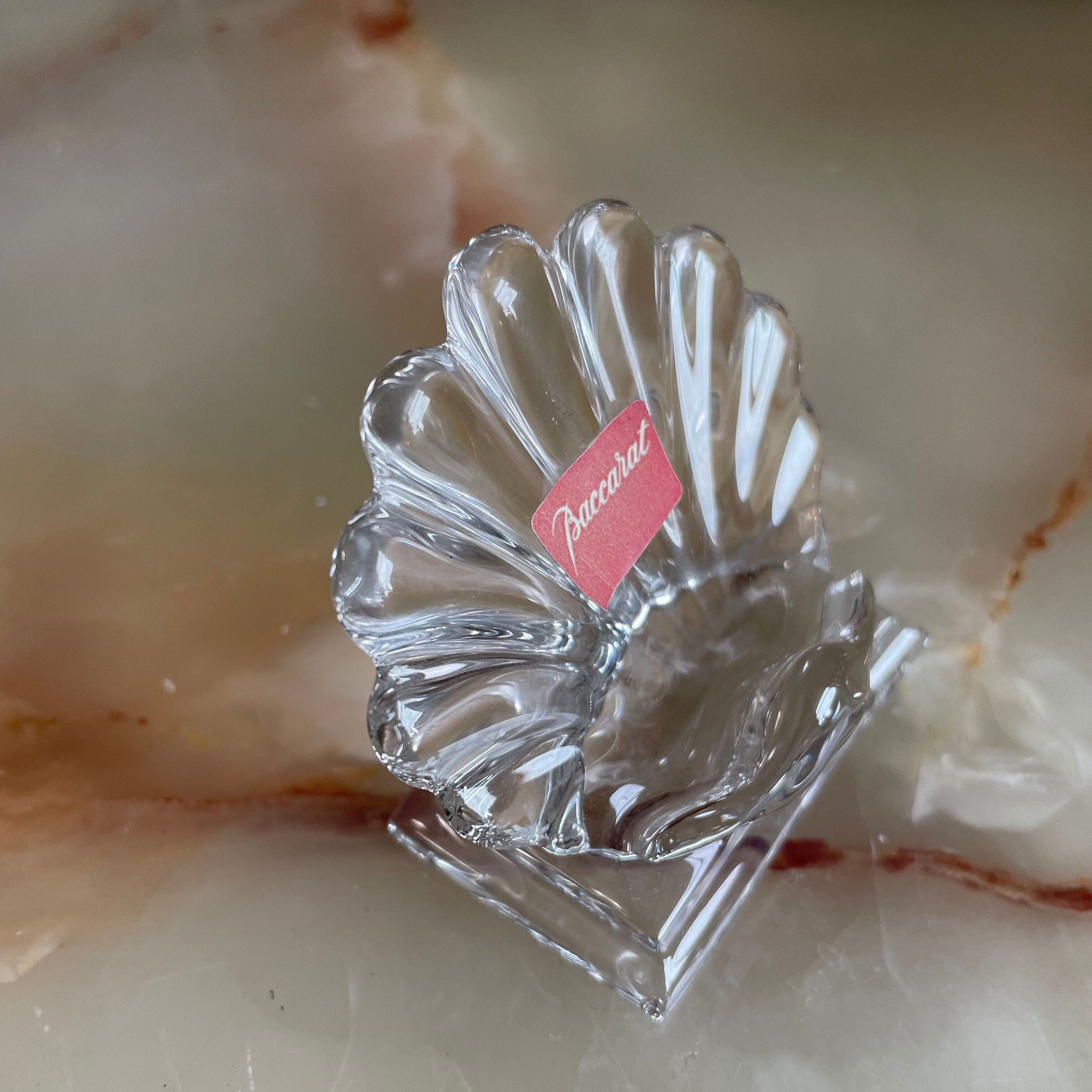 Baccarat Crystal Bambous Clam Shell Place Card Holder