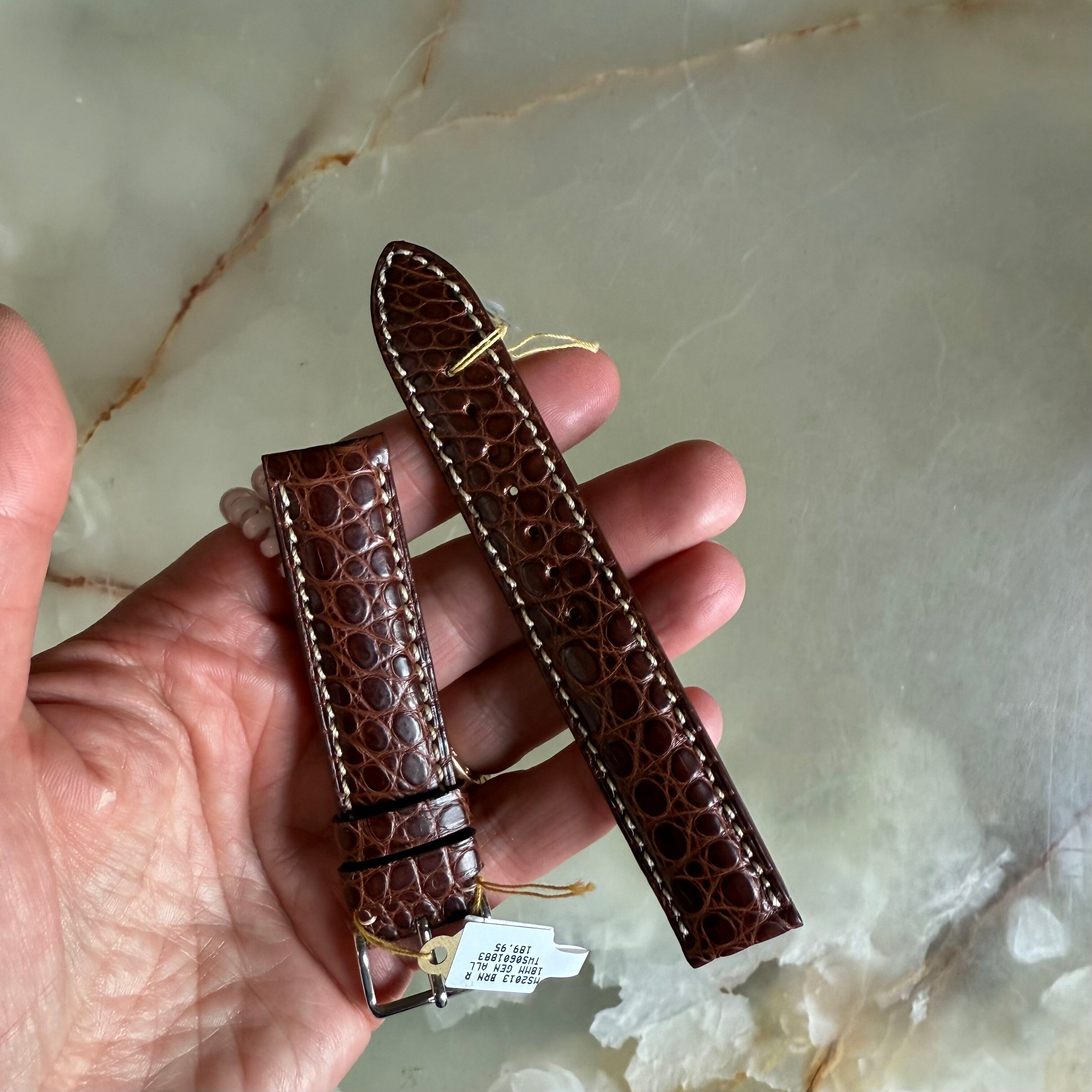 Genuine Alligator Brown Watch Strap Band 18mm Padded & Stitched w Buckle