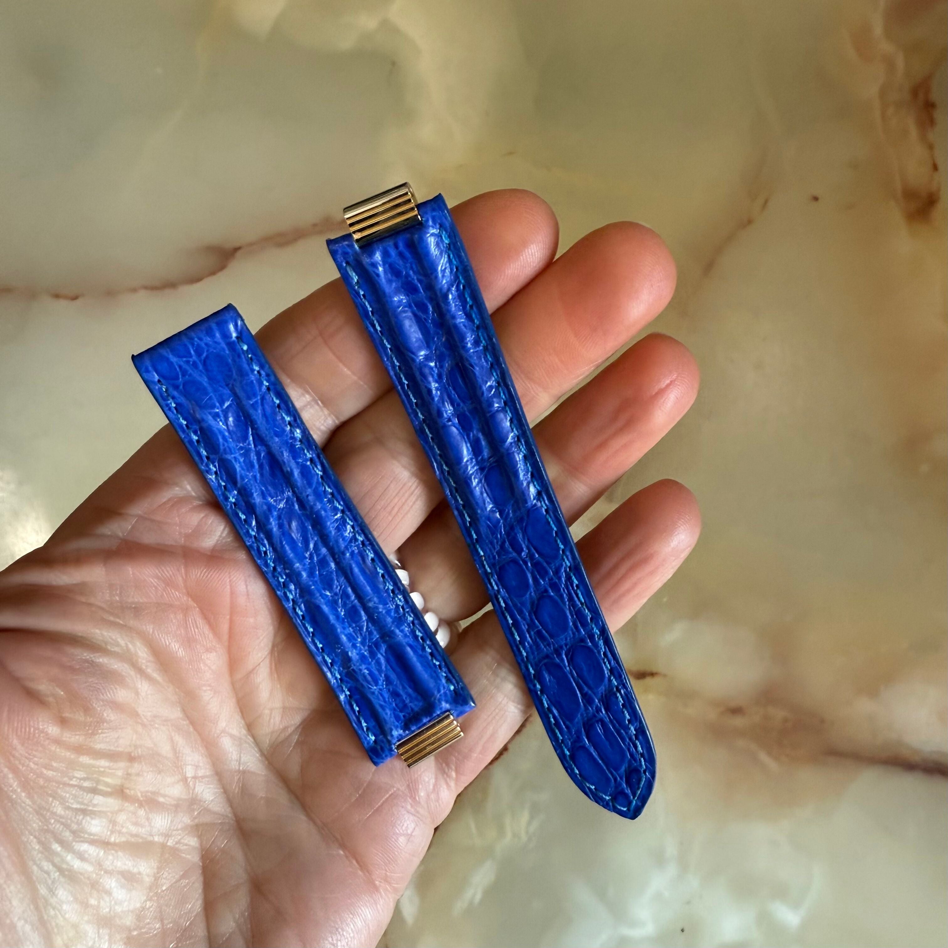 Authentic Cartier 21 Must De Cartier Blue Caiman Alligator Watch Strap Band 18mm KD57H946-S23