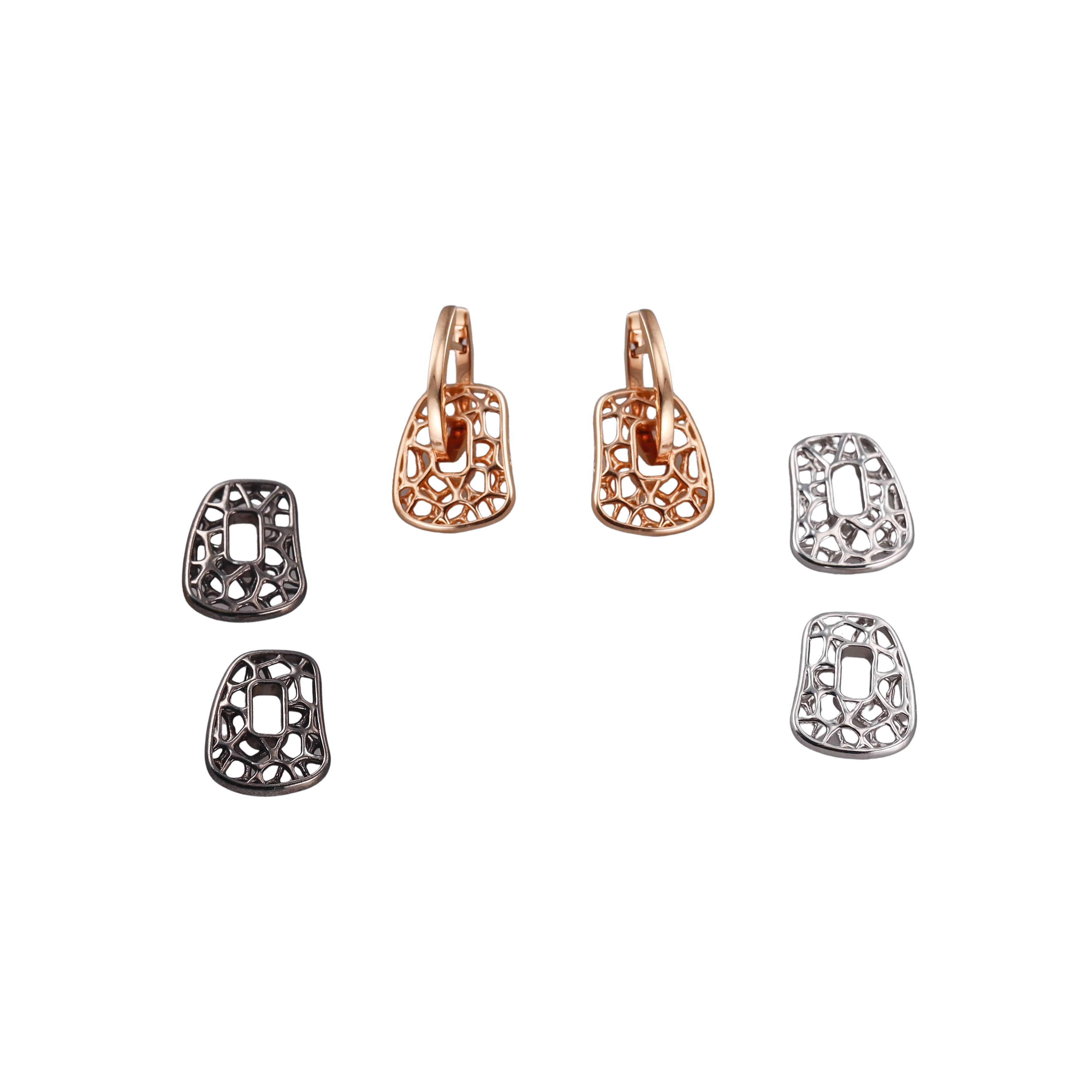 Mattioli Openwork Puzzle Small Rose Gold Interchangeable Silver & Bronze Earrings