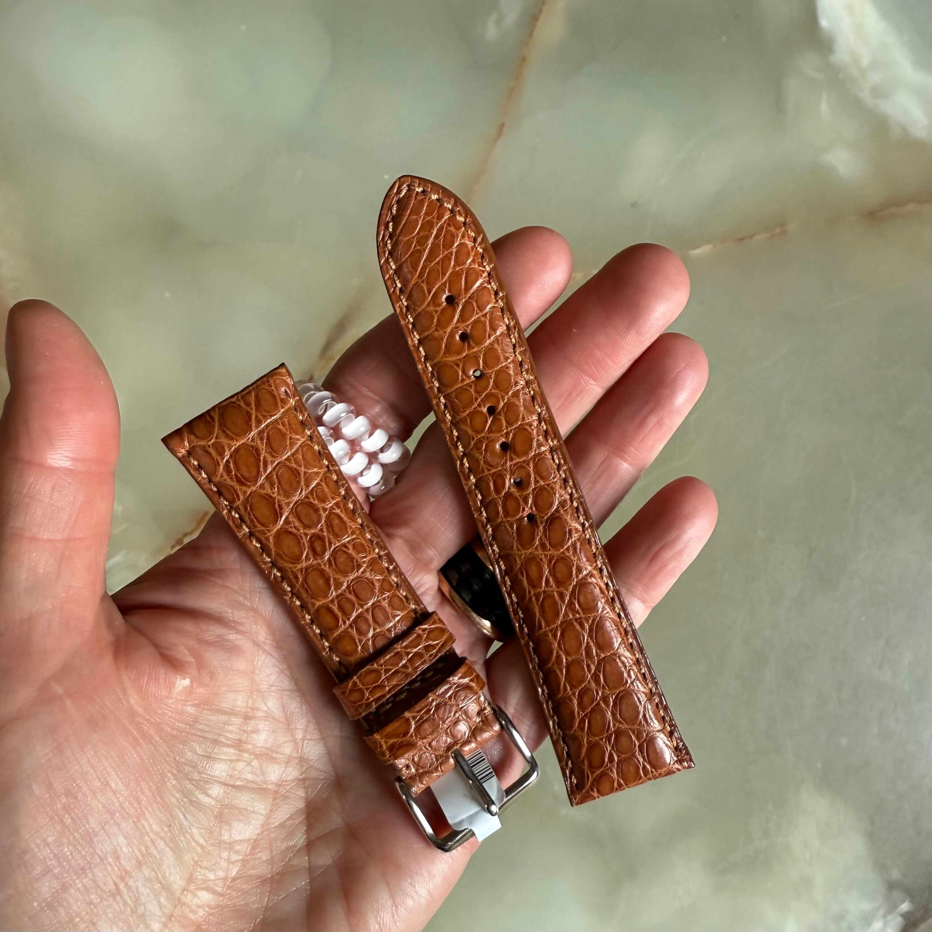 Genuine Alligator Brown Watch Strap Band 24mm Padded & Stitched w Buckle