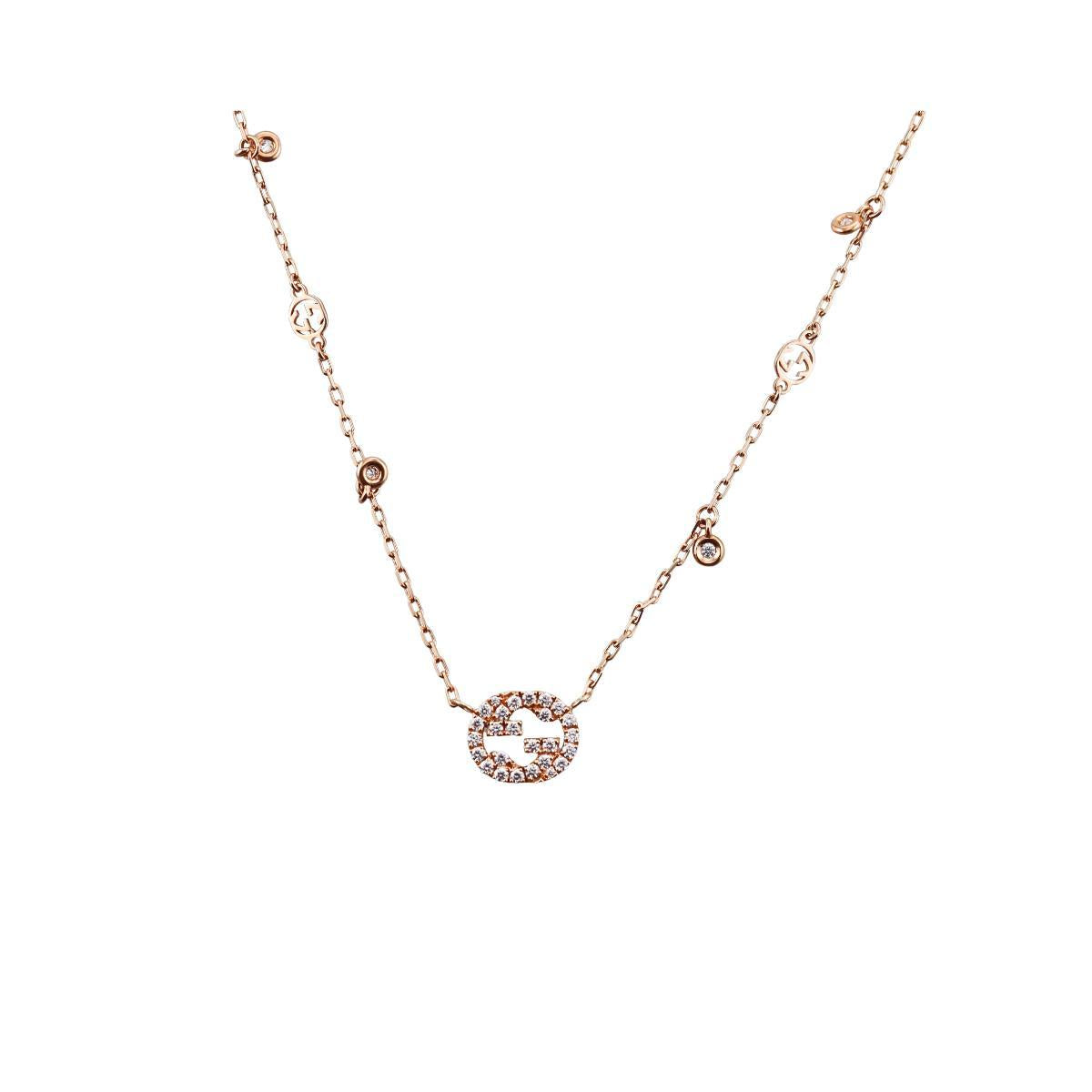 Gucci Interlocking G 18K Rose Gold Diamond Pendant Necklace