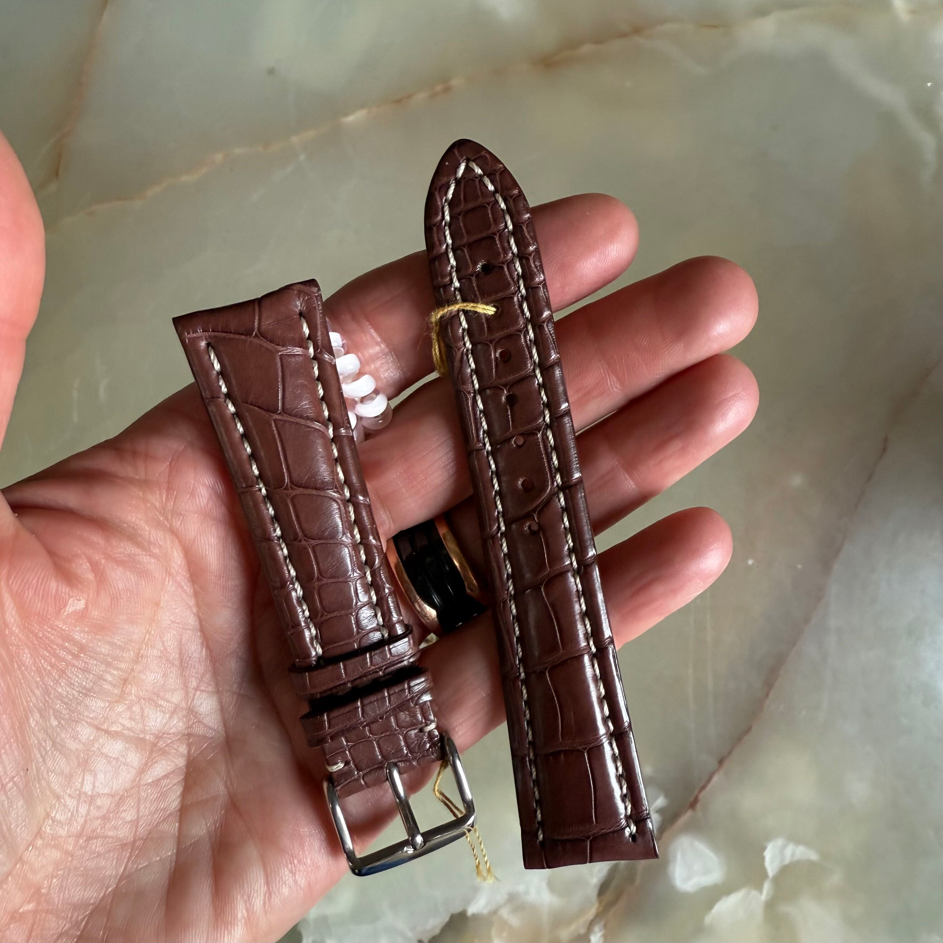 Genuine Alligator Brown Watch Strap Band 22mm Padded & Stitched w Buckle